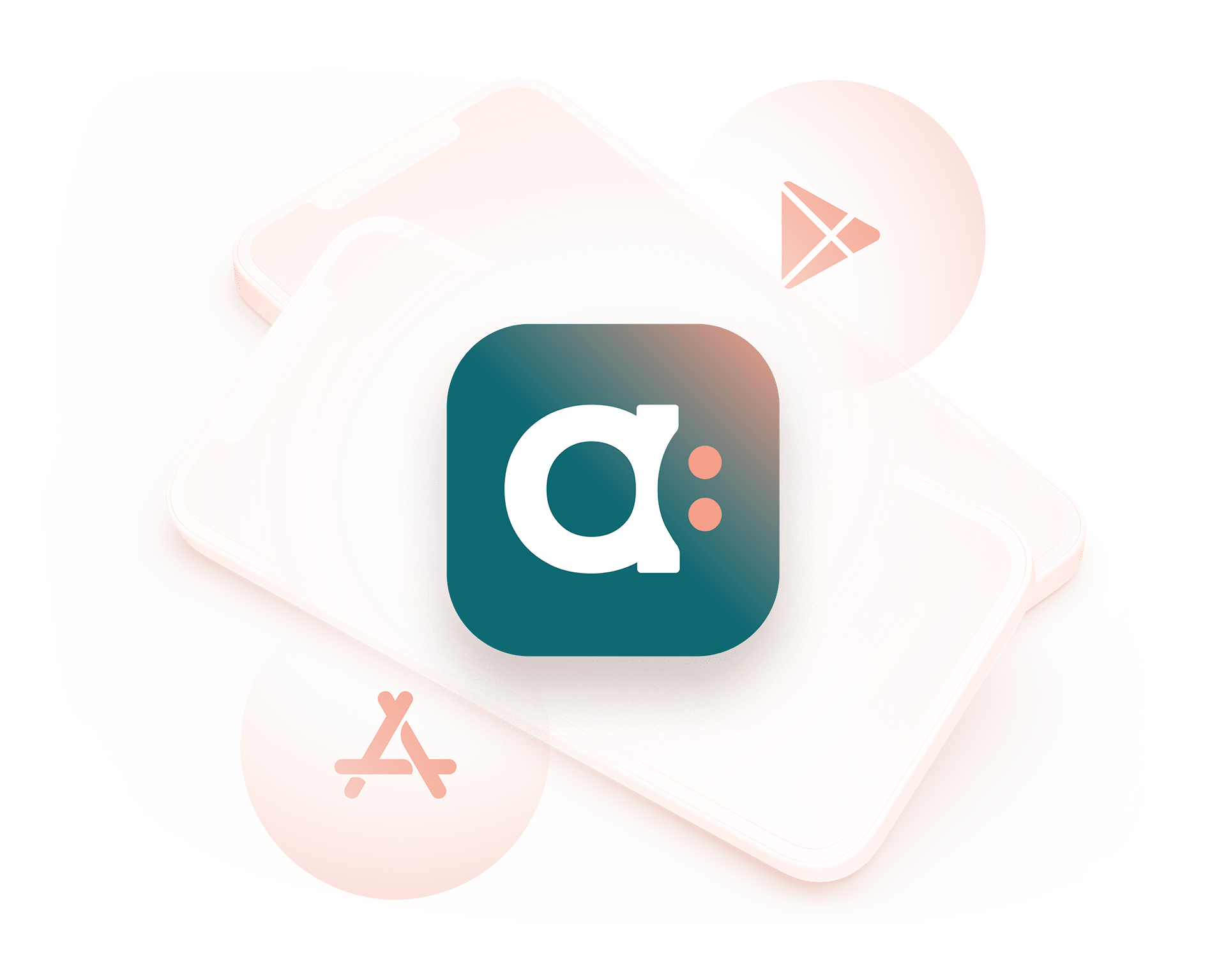 Illustration of 2 cellphones with Agendrix logo next to Apple Store and Google Play store logo.