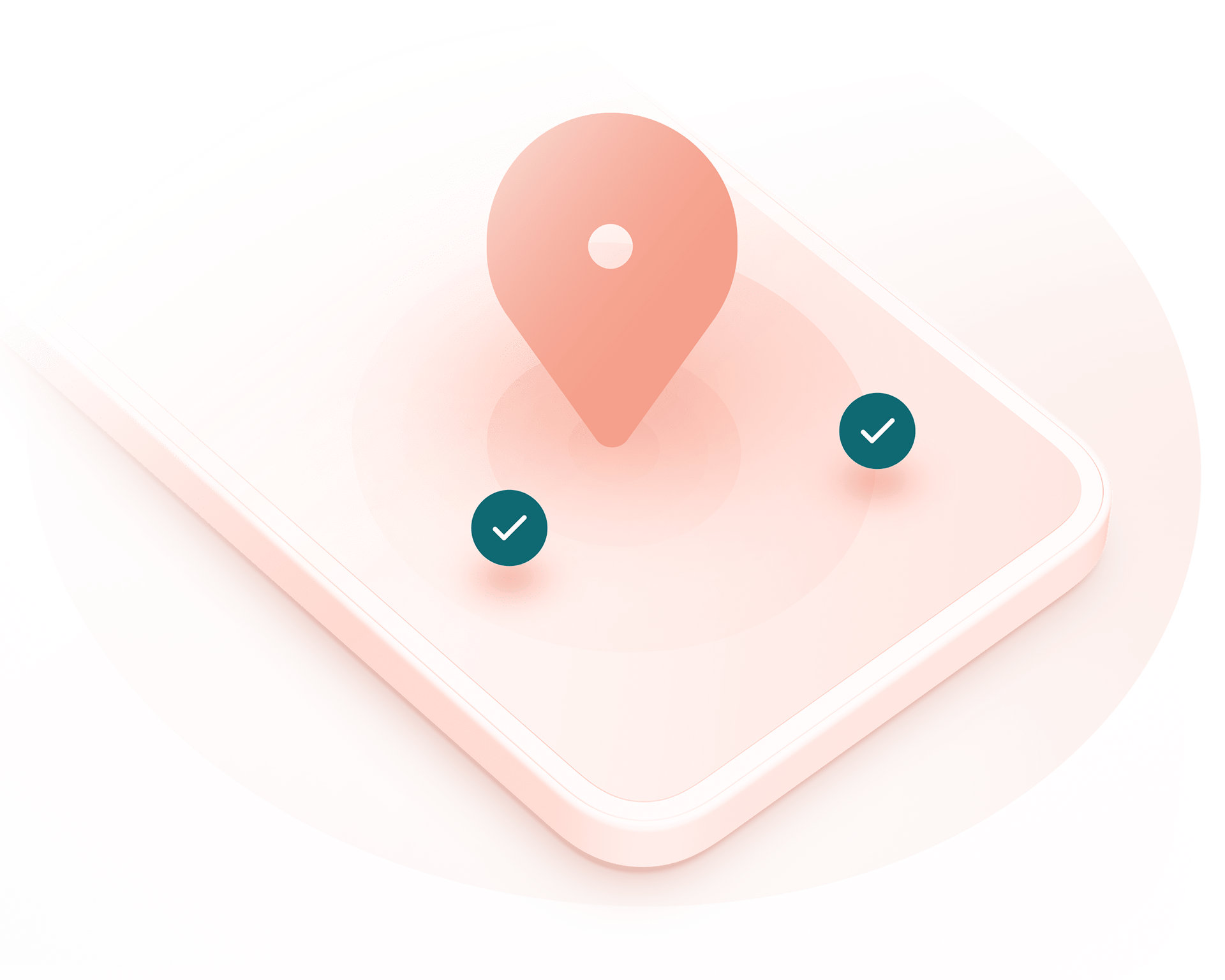 Illuistration of a cell with 2 checkmark and a geolocalisation logo representing our GPS Time Clock App
