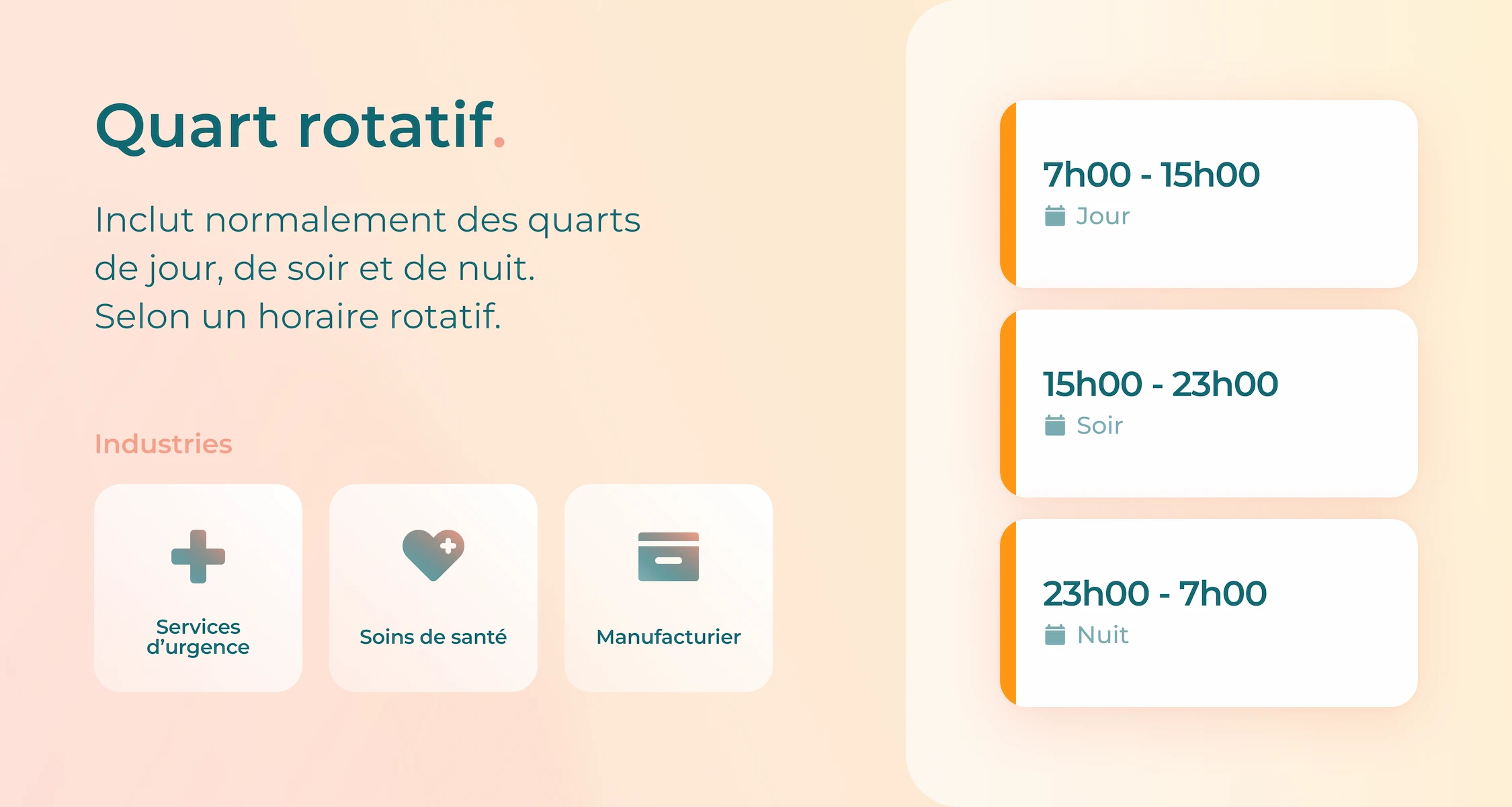 Image avec des détails sur les quarts de travail rotatifs et les secteurs qui les utilisent.
