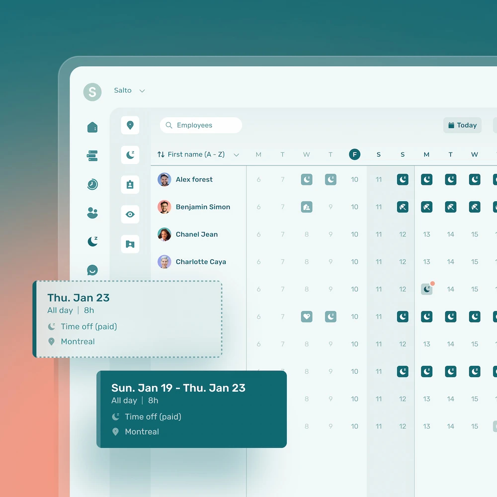 time-off and vacation tracking calendar view in Agendrix