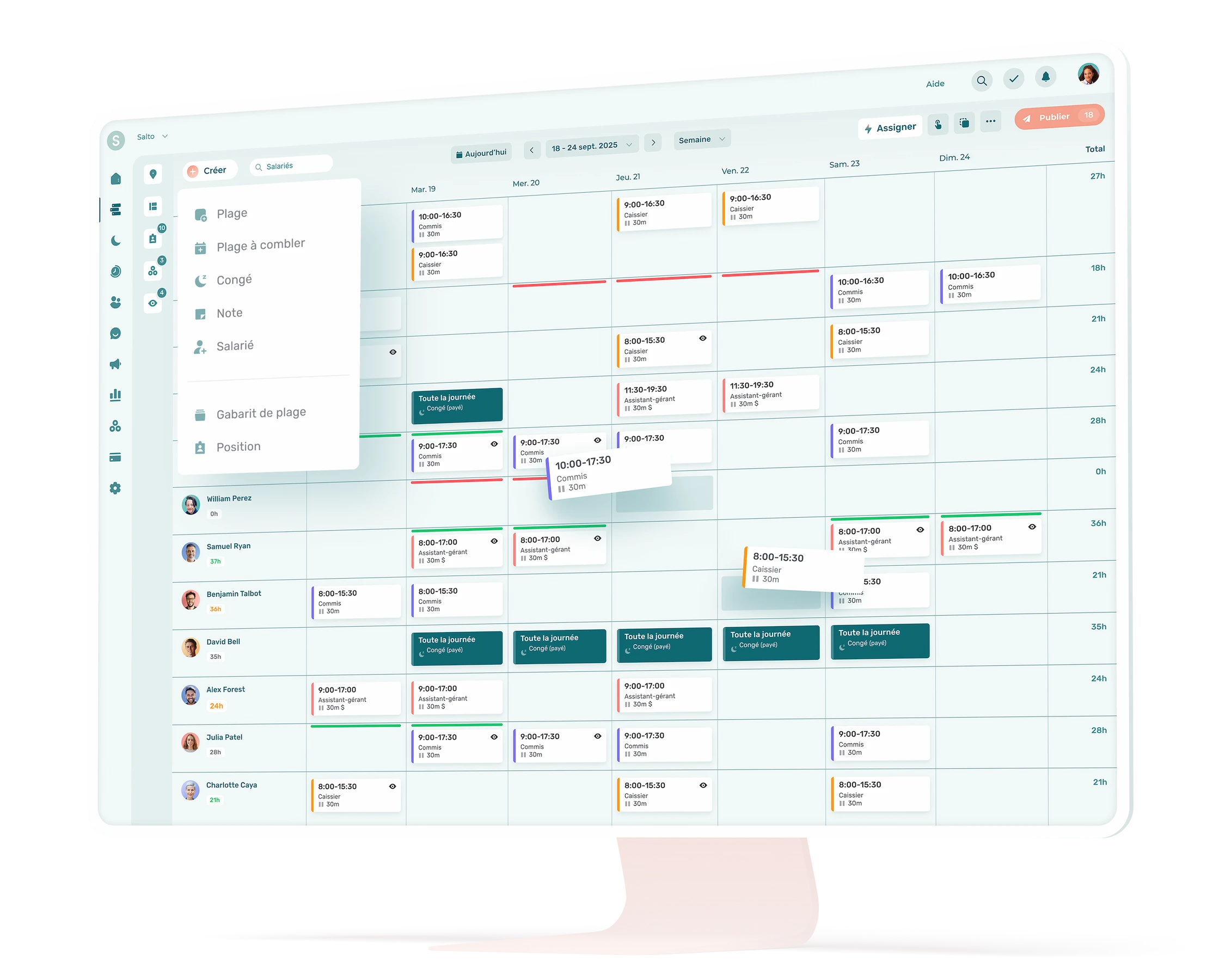 Interface d'un logiciel de planification d'horaires