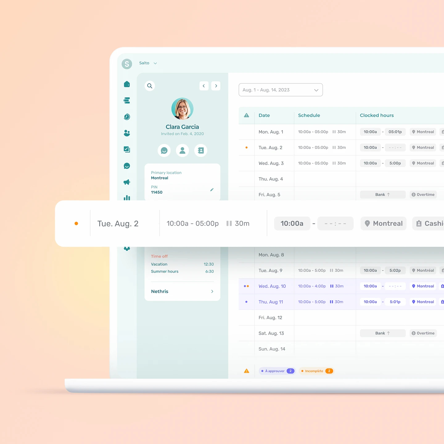 View of the Agendrix schedule planner and shift management