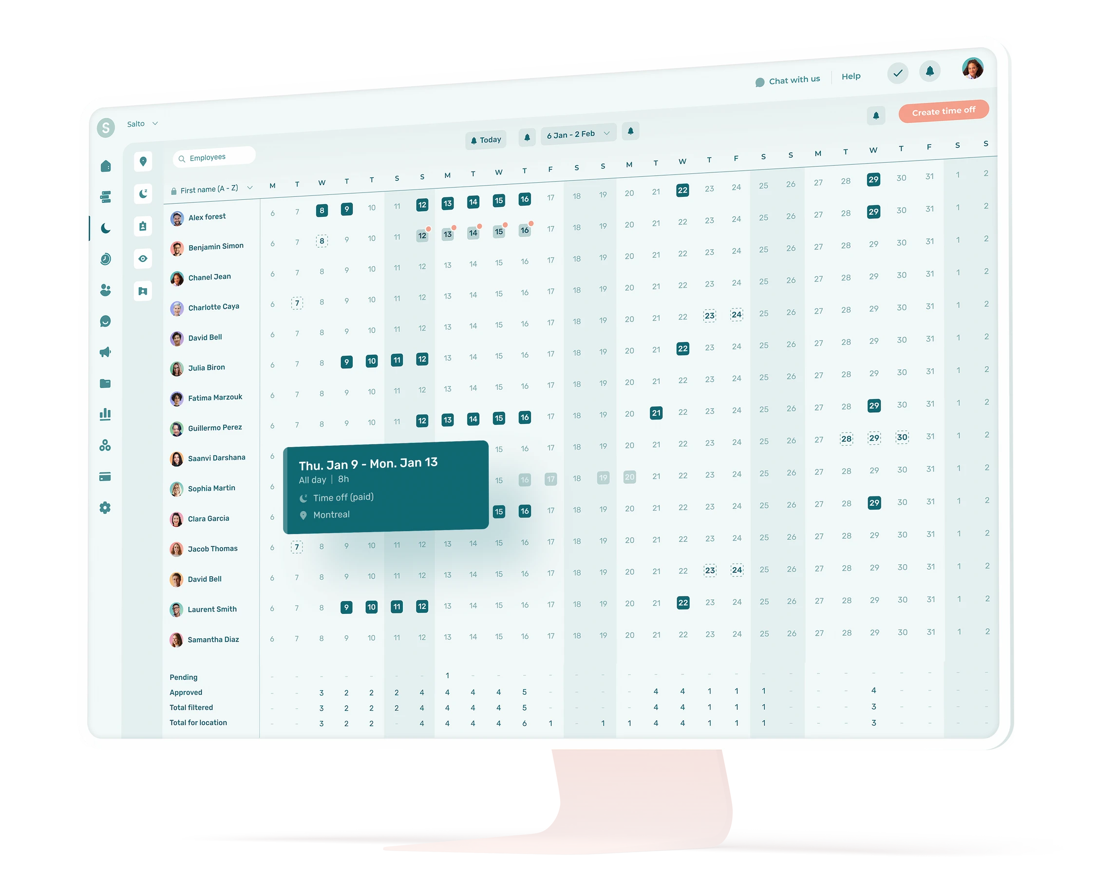 Visual of the Agendrix vacation tracking tool.