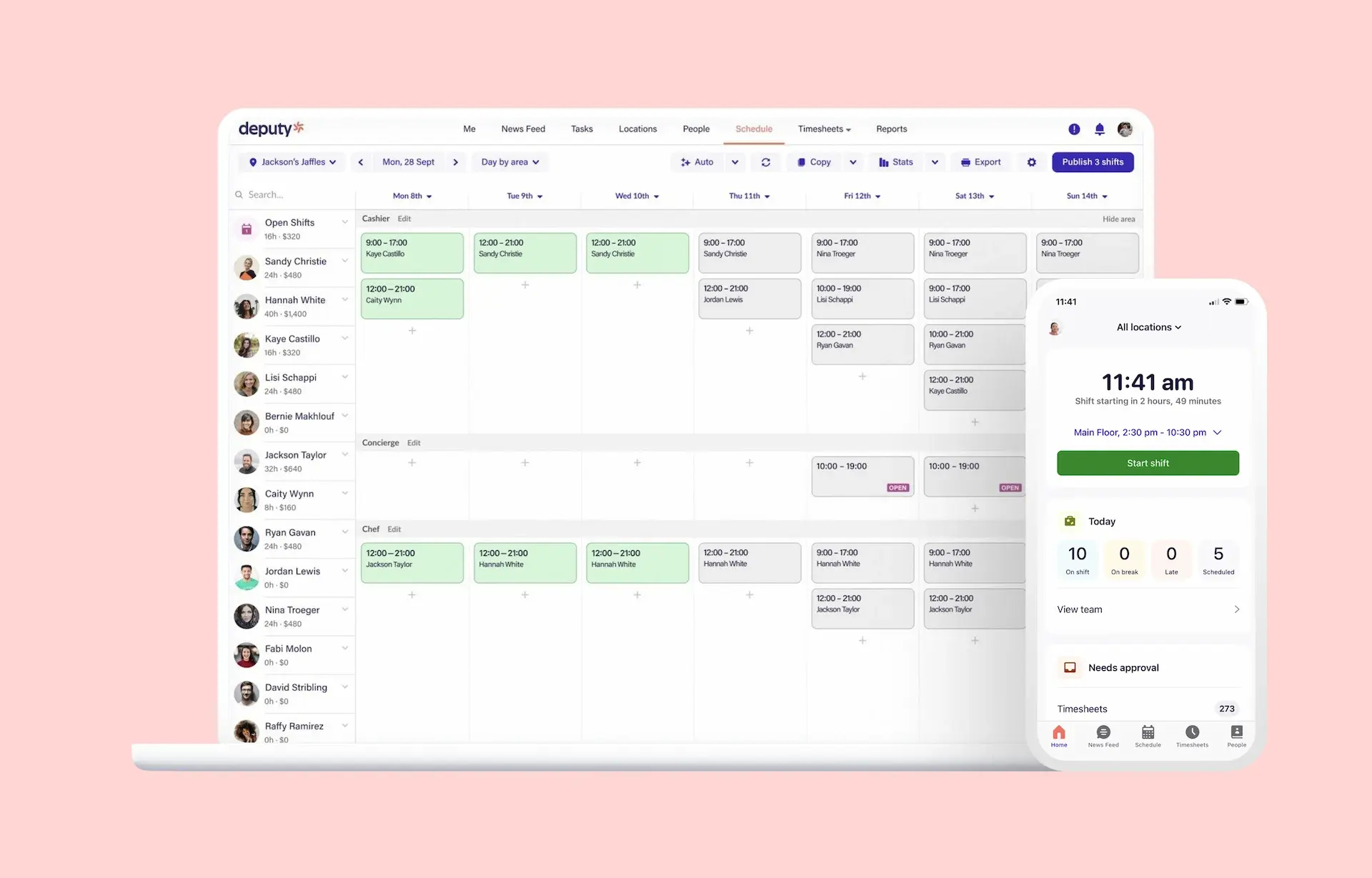 Interface web et mobile de l'application Deputy