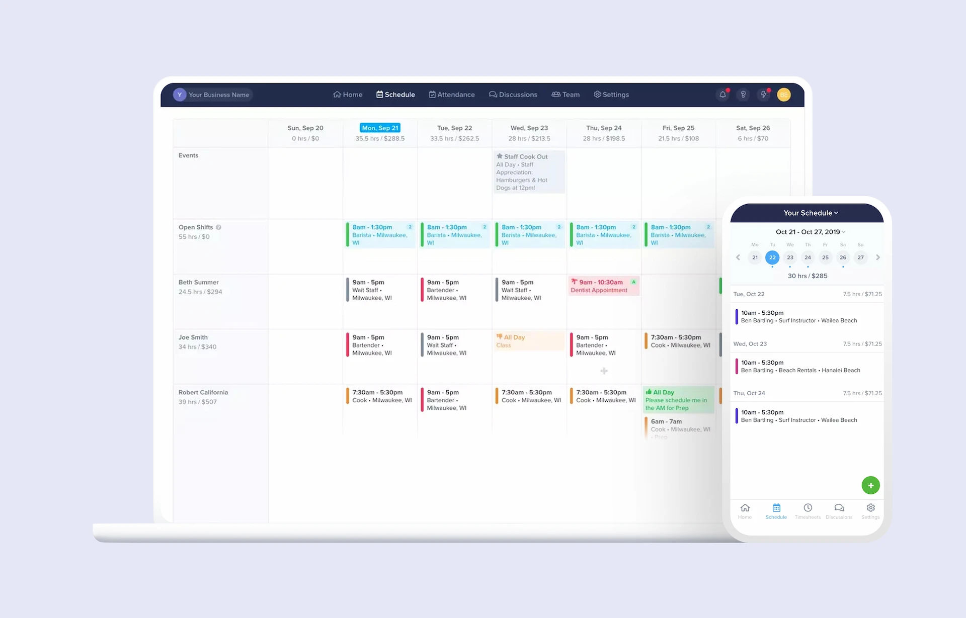 Zoomshift software interface