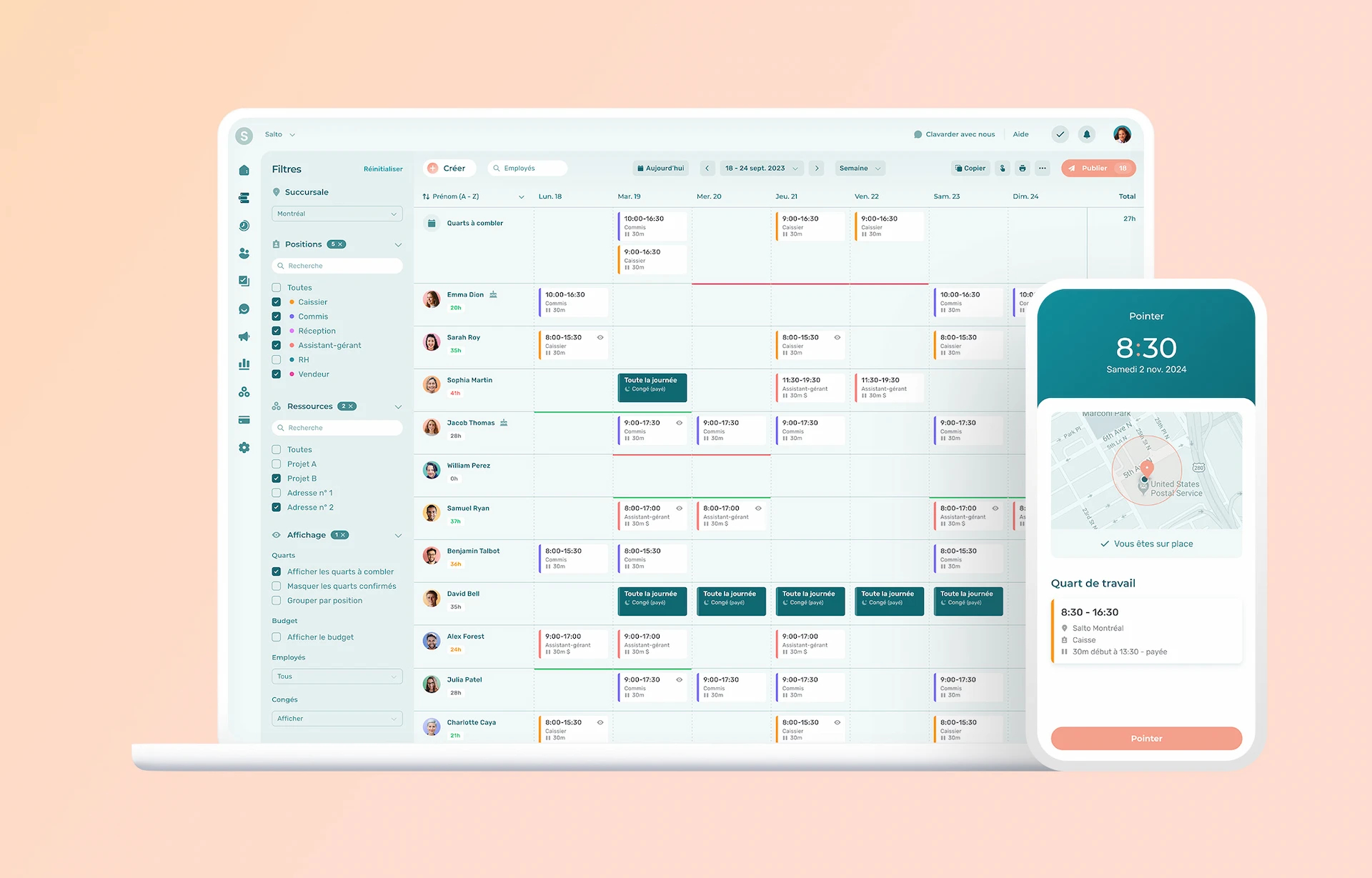 Interface web et mobile de l'application Agendrix