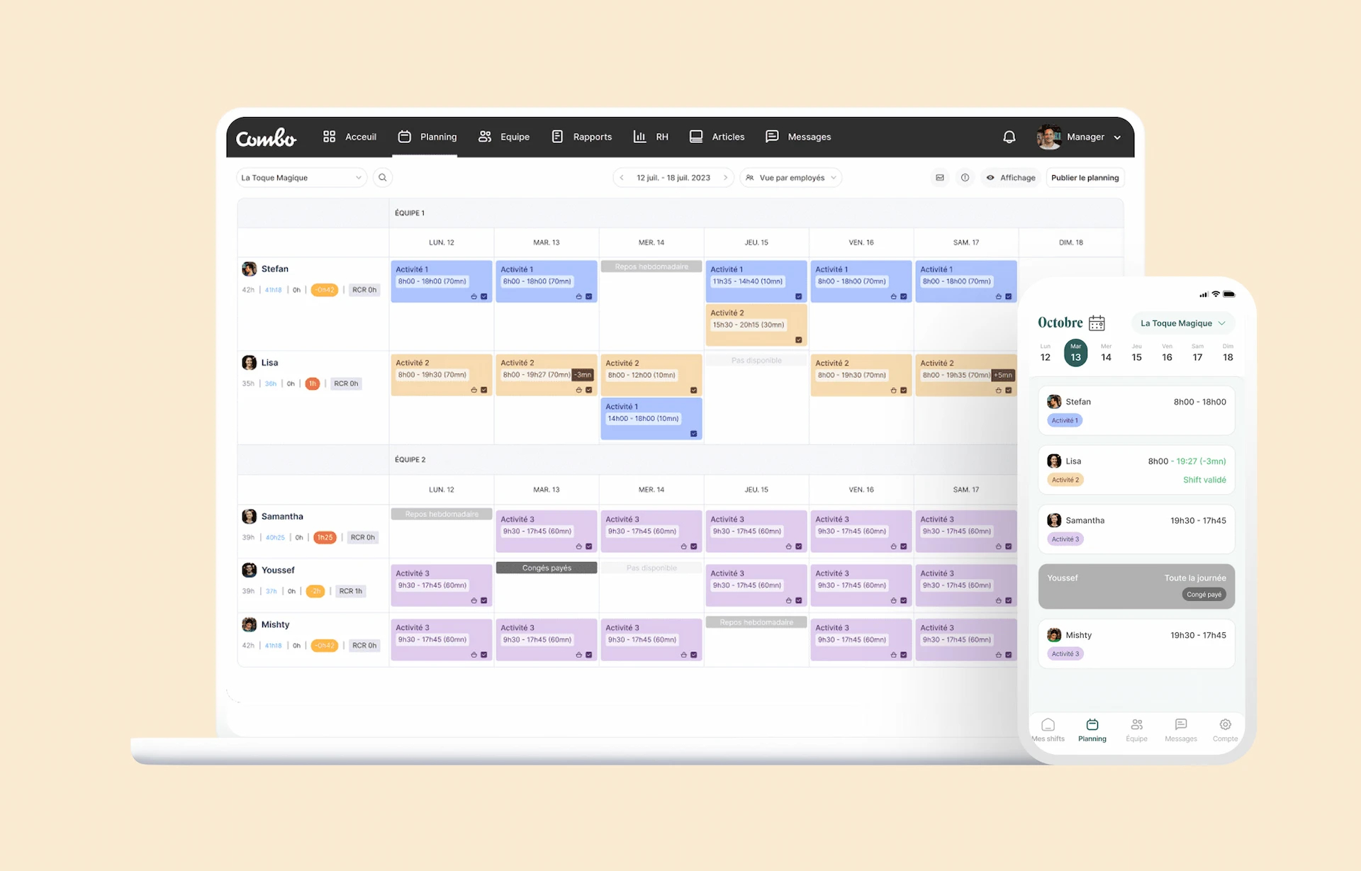Interface web et mobile de l'application ComboHR