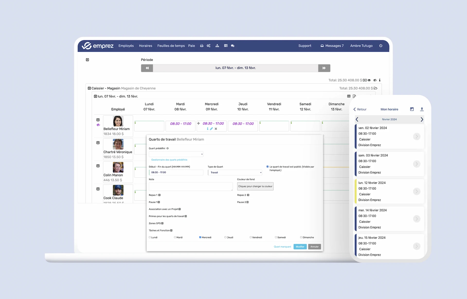 Interface web et mobile de l'application Emprez