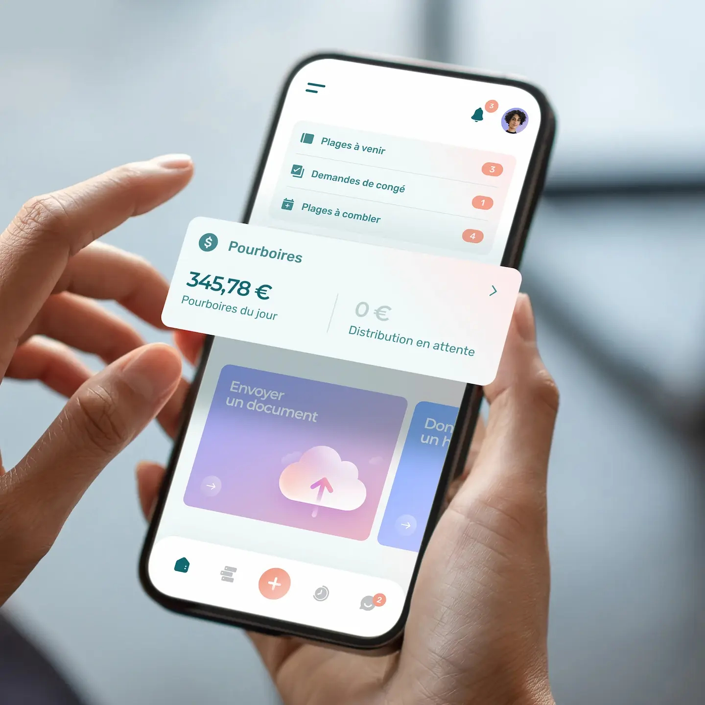 Aperçu de la distribution de pourboires sur l'app mobile Agendrix.