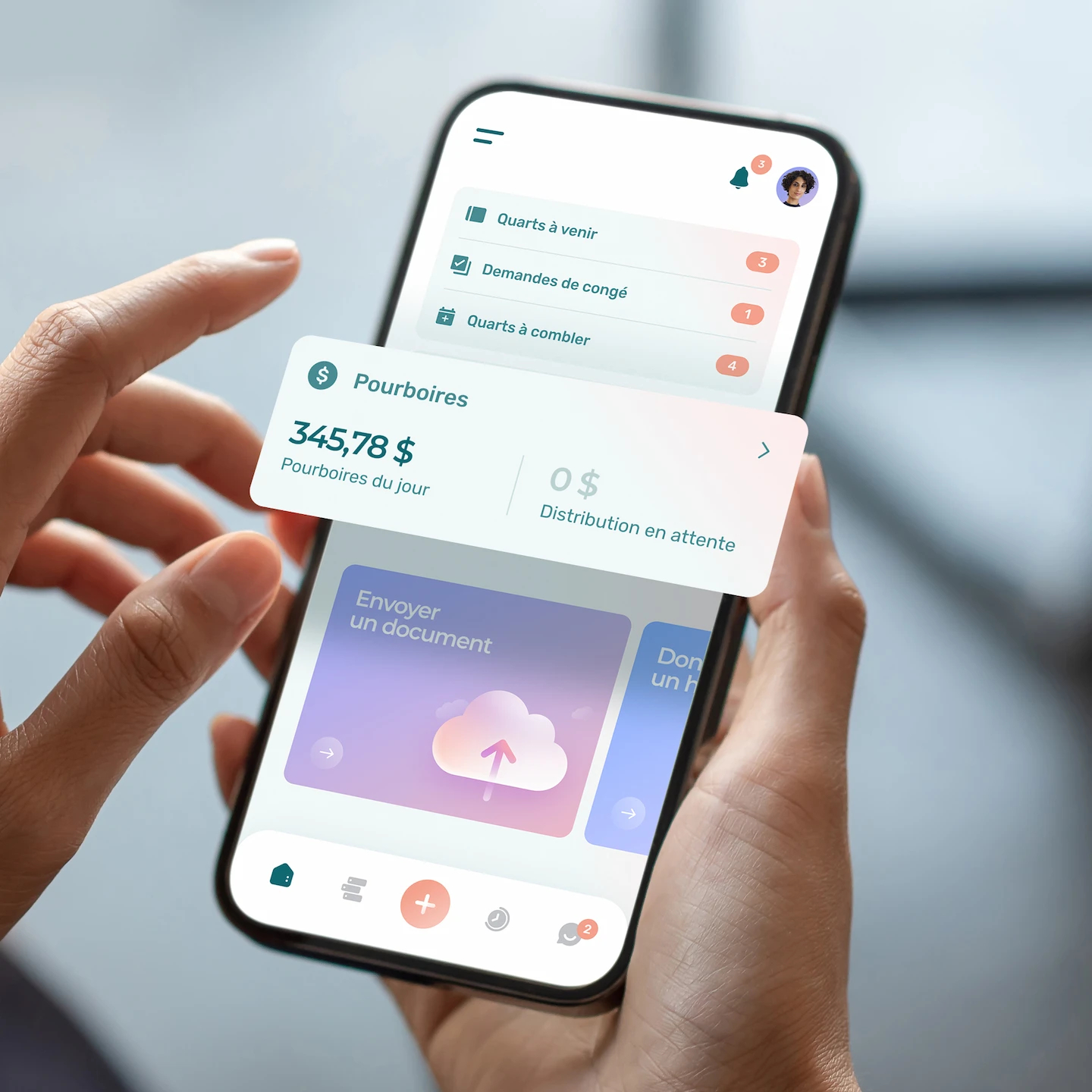 Aperçu de la distribution de pourboires sur l'app mobile Agendrix.