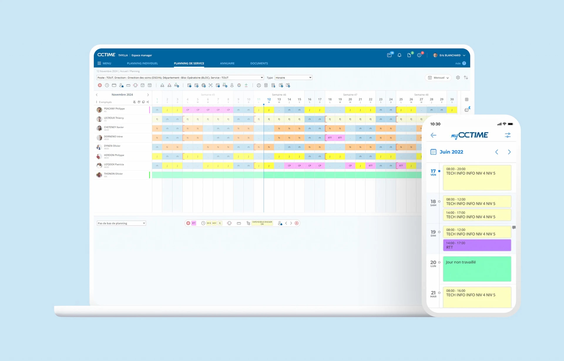Interface web et mobile de l'application Octime