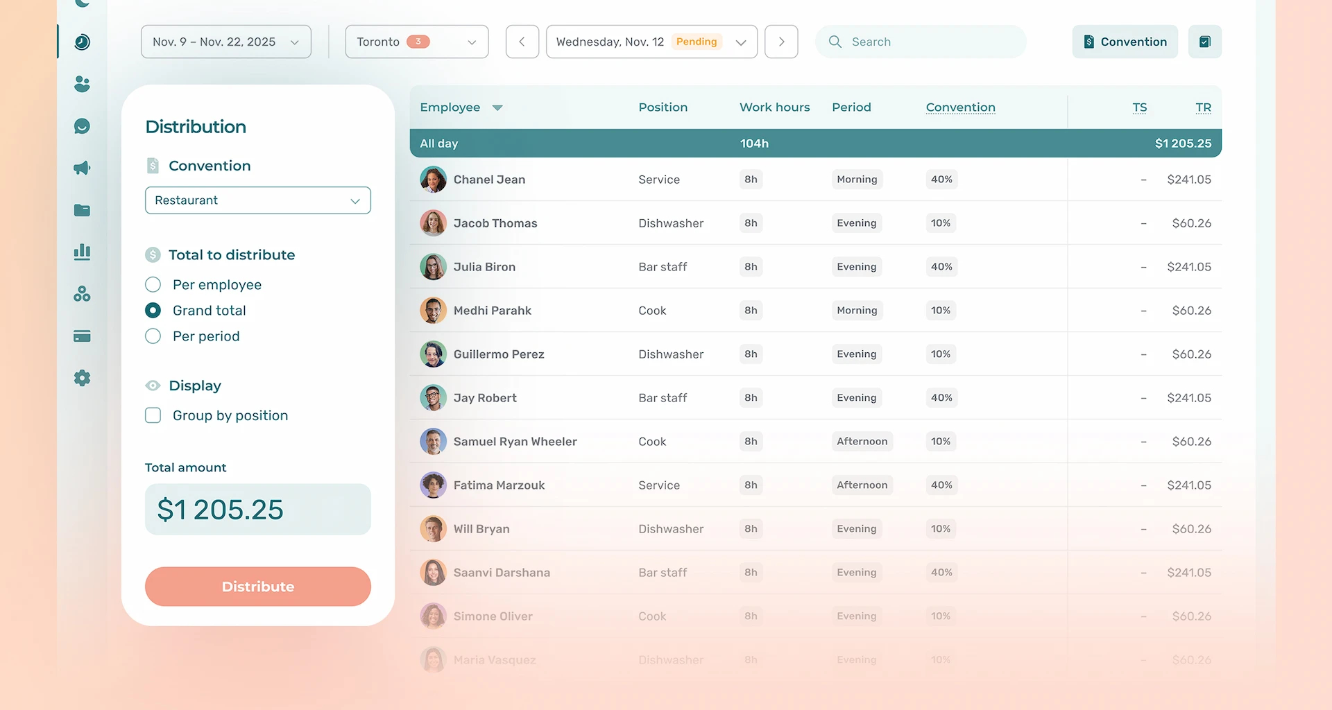 Overview of tip management in the Agendrix app.