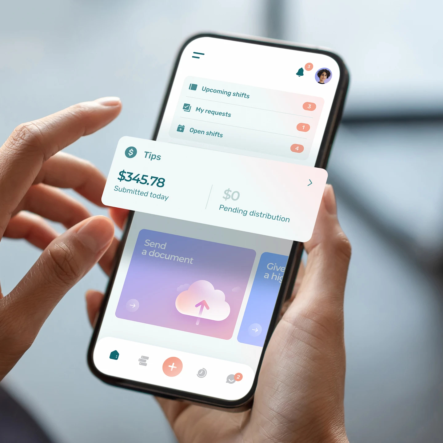 Overview of tip distribution in the Agendrix mobile app.