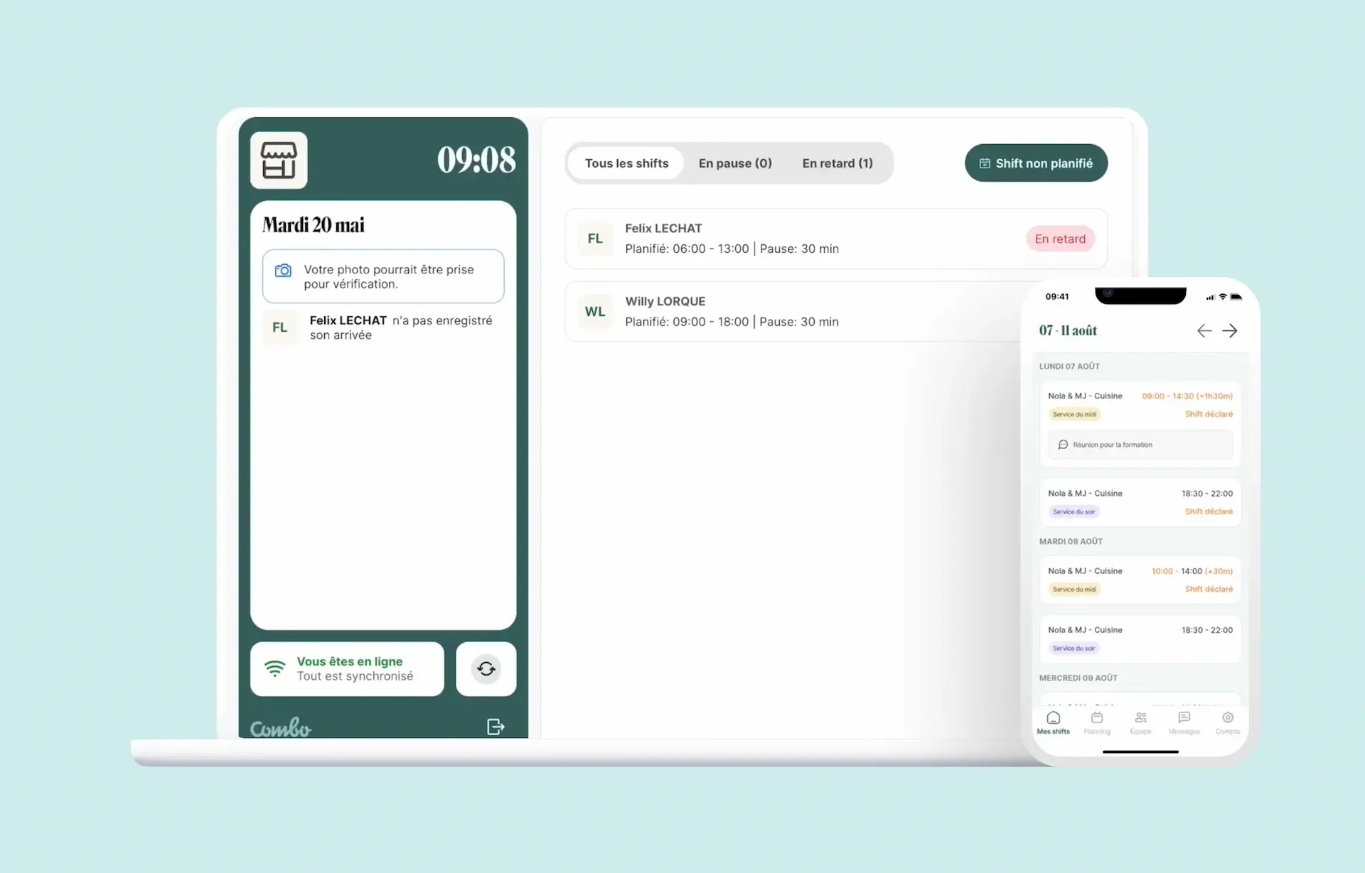 Interface web et mobile de l'application Combo RH