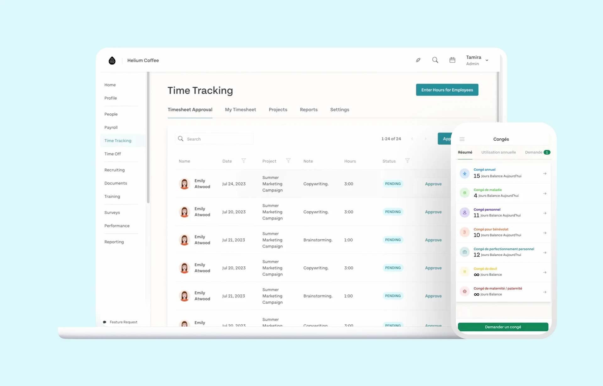 Interface web et mobile du SIRH Humi