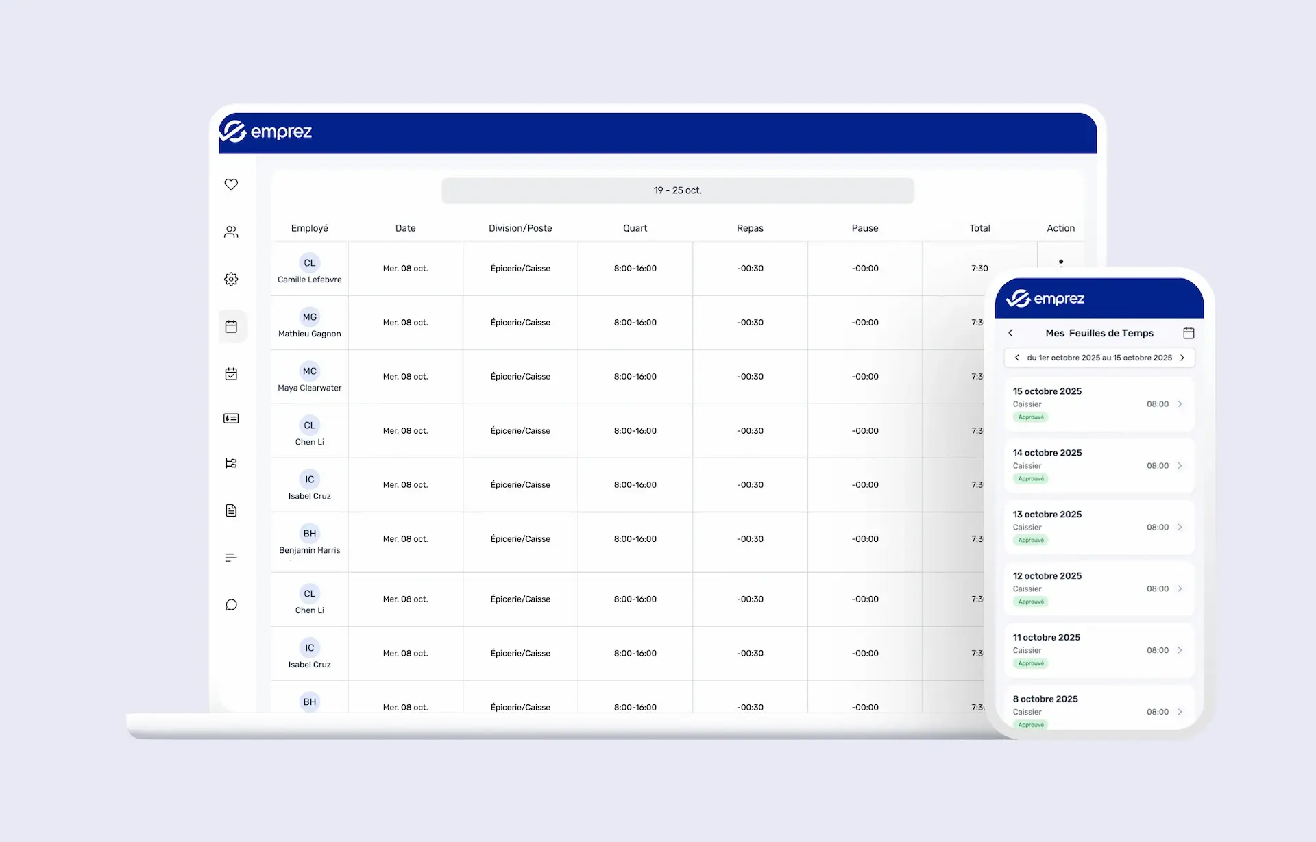 Interface web et mobile de l'application Emprez