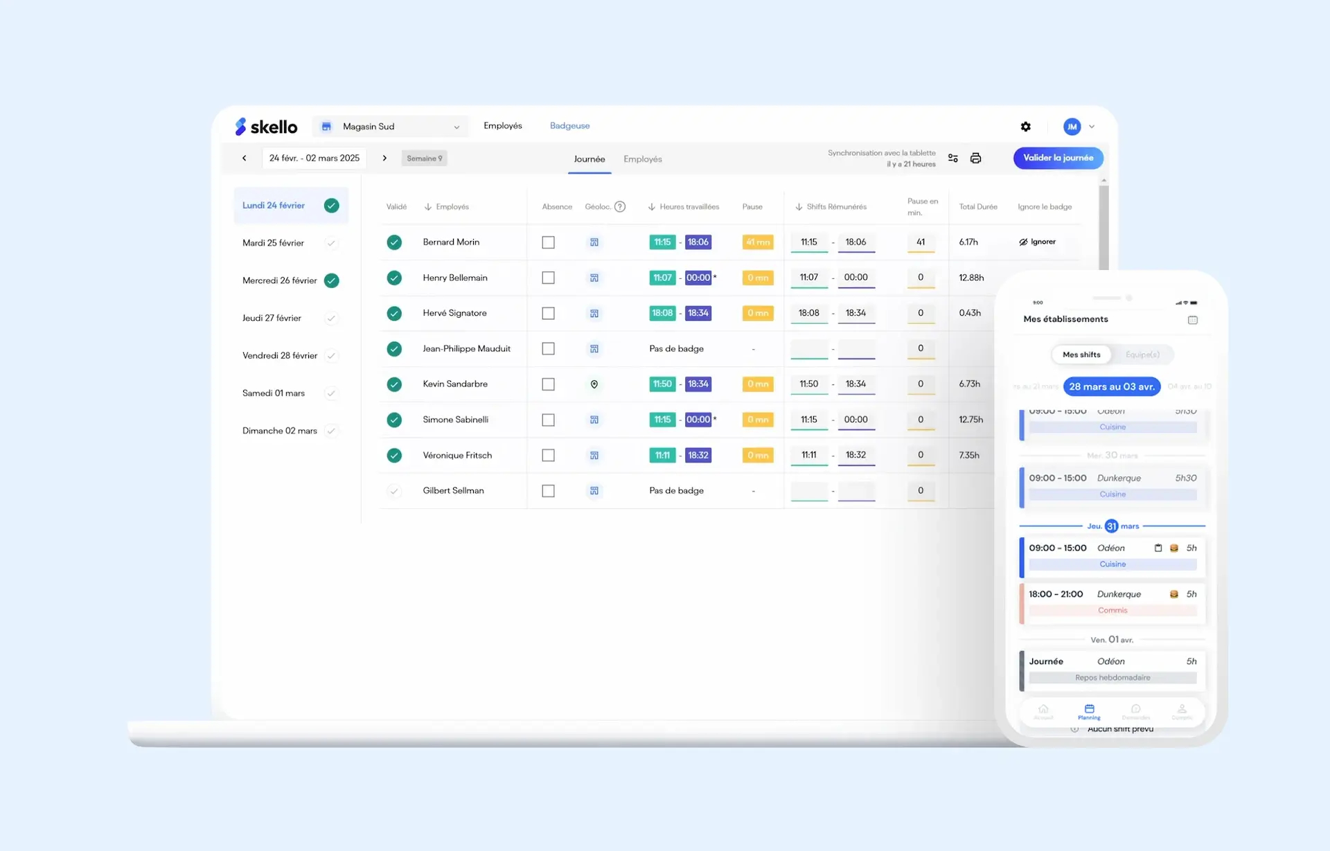 Interface web et mobile de l'application Skello