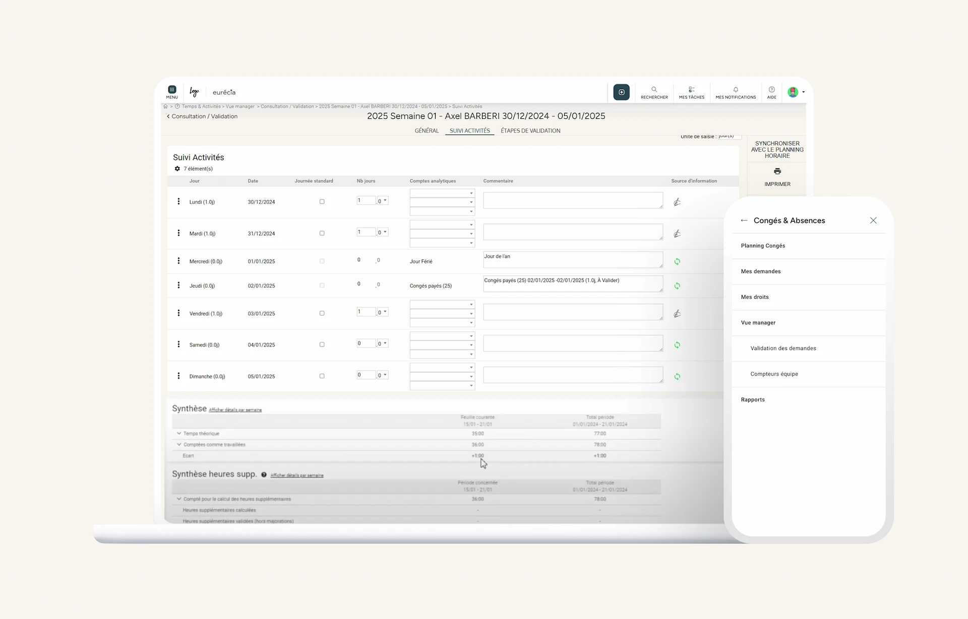 Interface web et mobile de l'application Eurécia