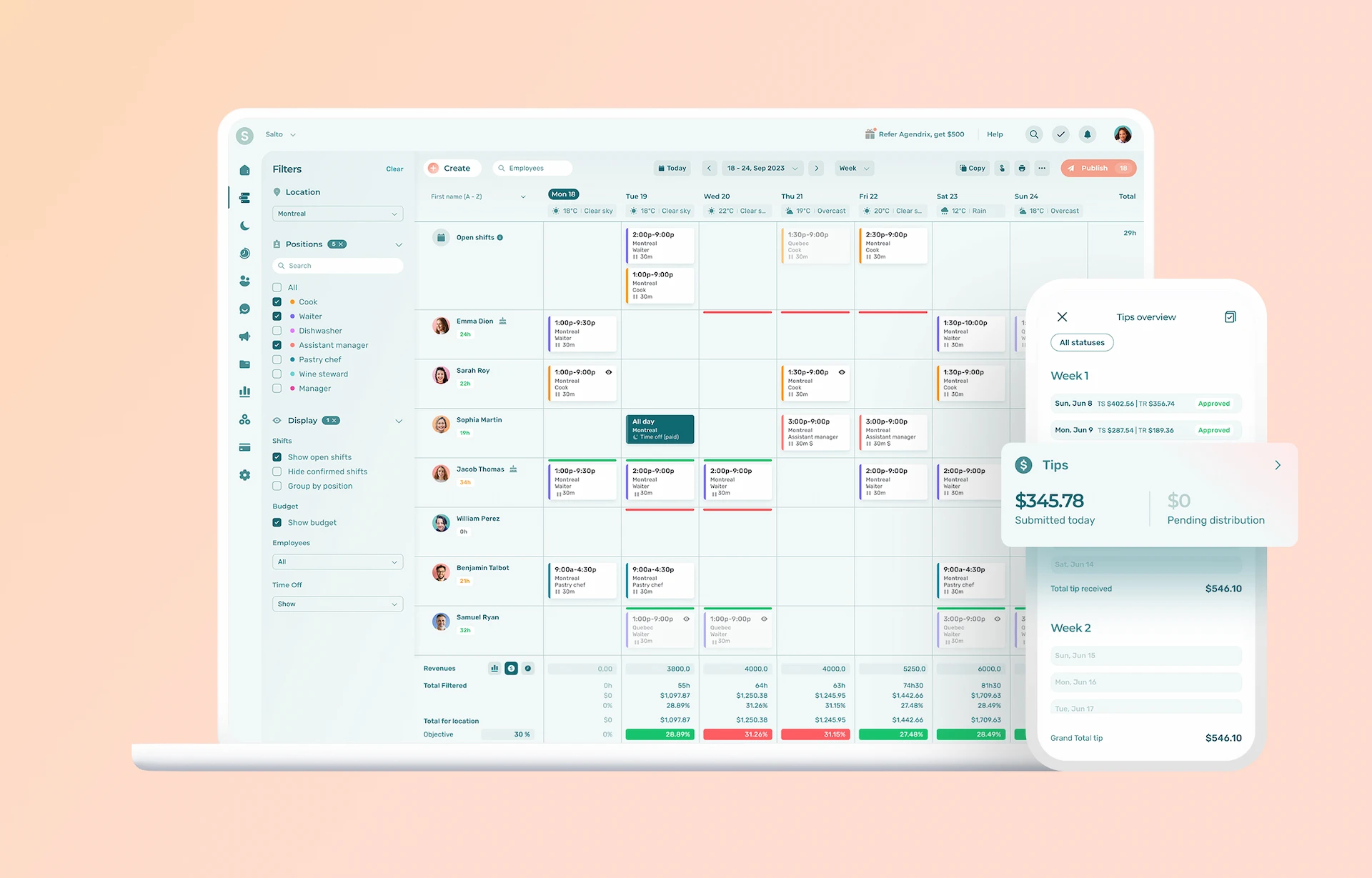 Agendrix, best scheduling software for restaurant