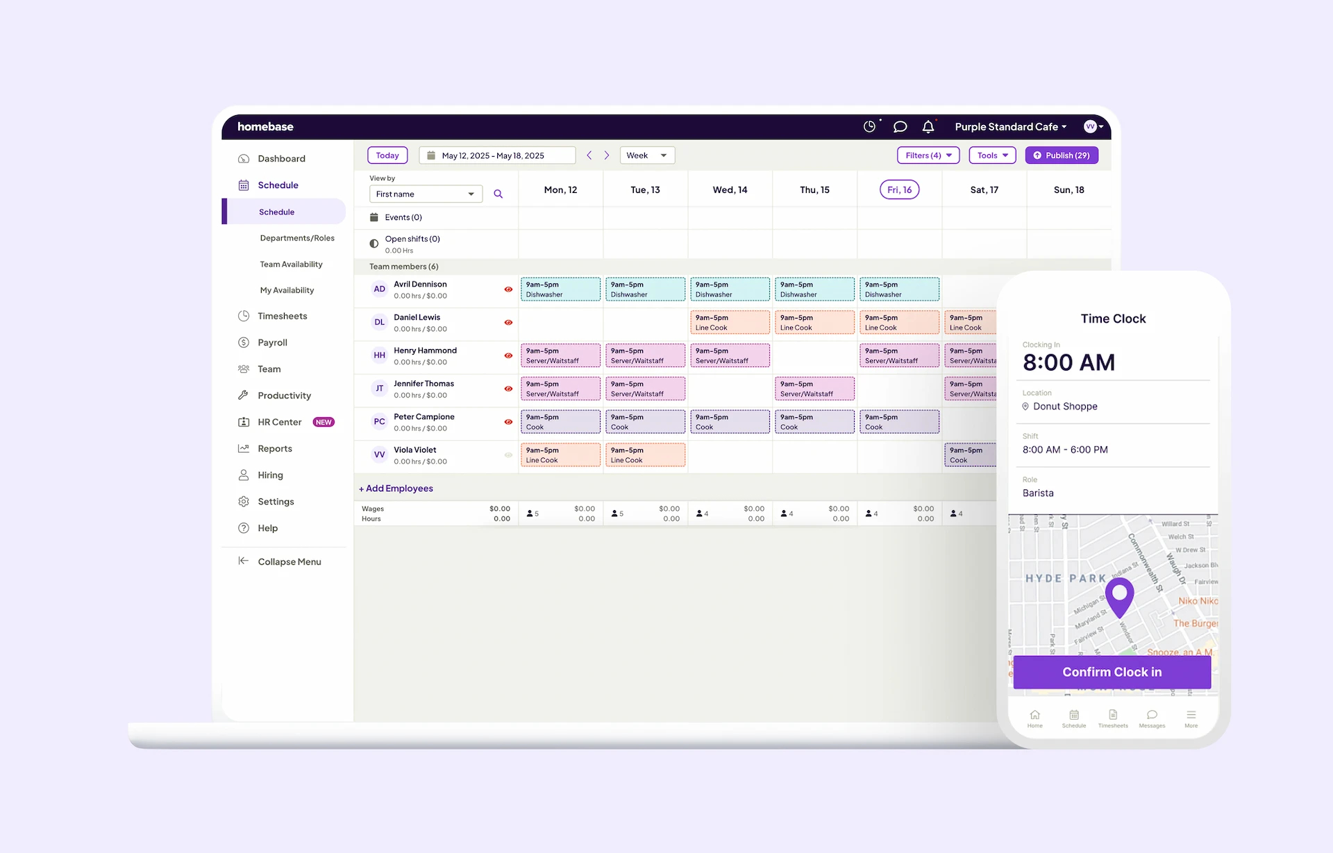 Homebase, a scheduling software for restaurant