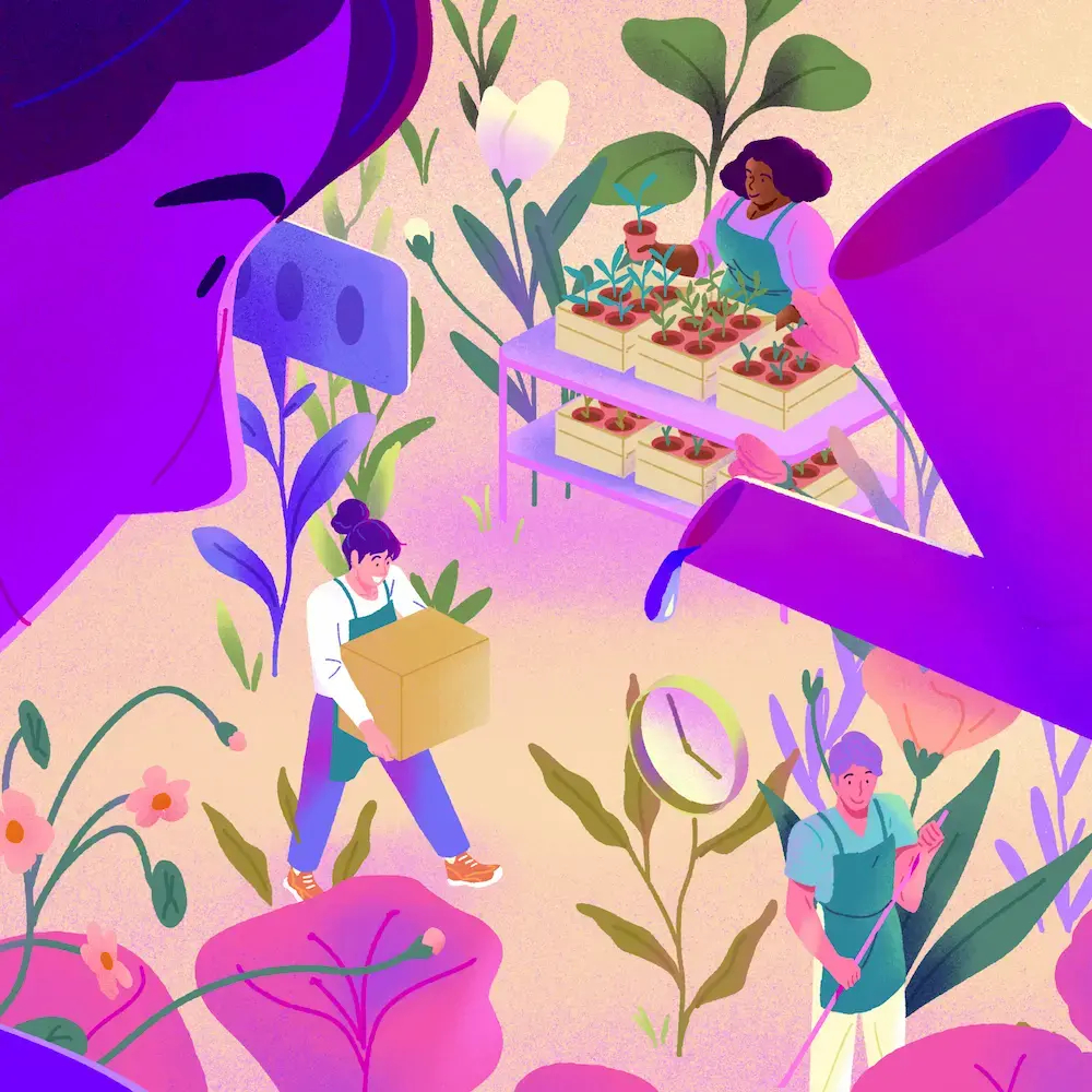 Illustration d'un gestionnaire observant le bien-être de ses employés au travail pour prévenir les risques psychosociaux.