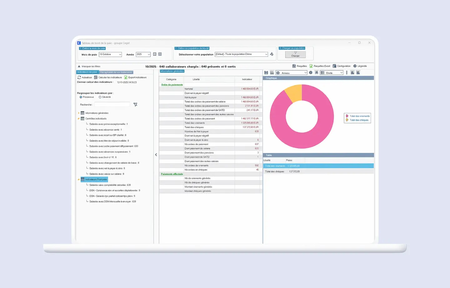Interface du logiciel de paie Cegid