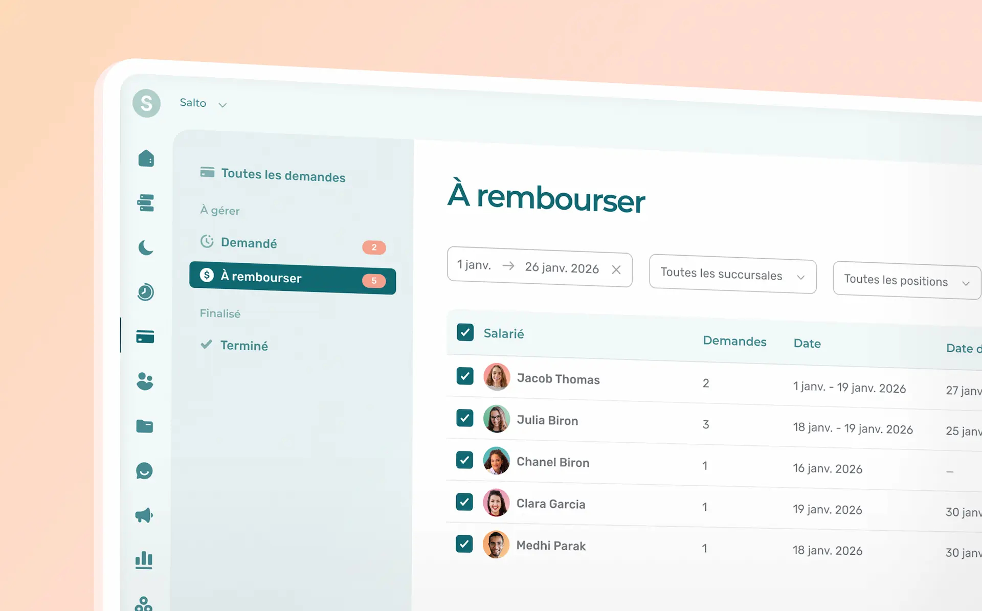 Interface web du module de gestion des notes de frais d'Agendrix