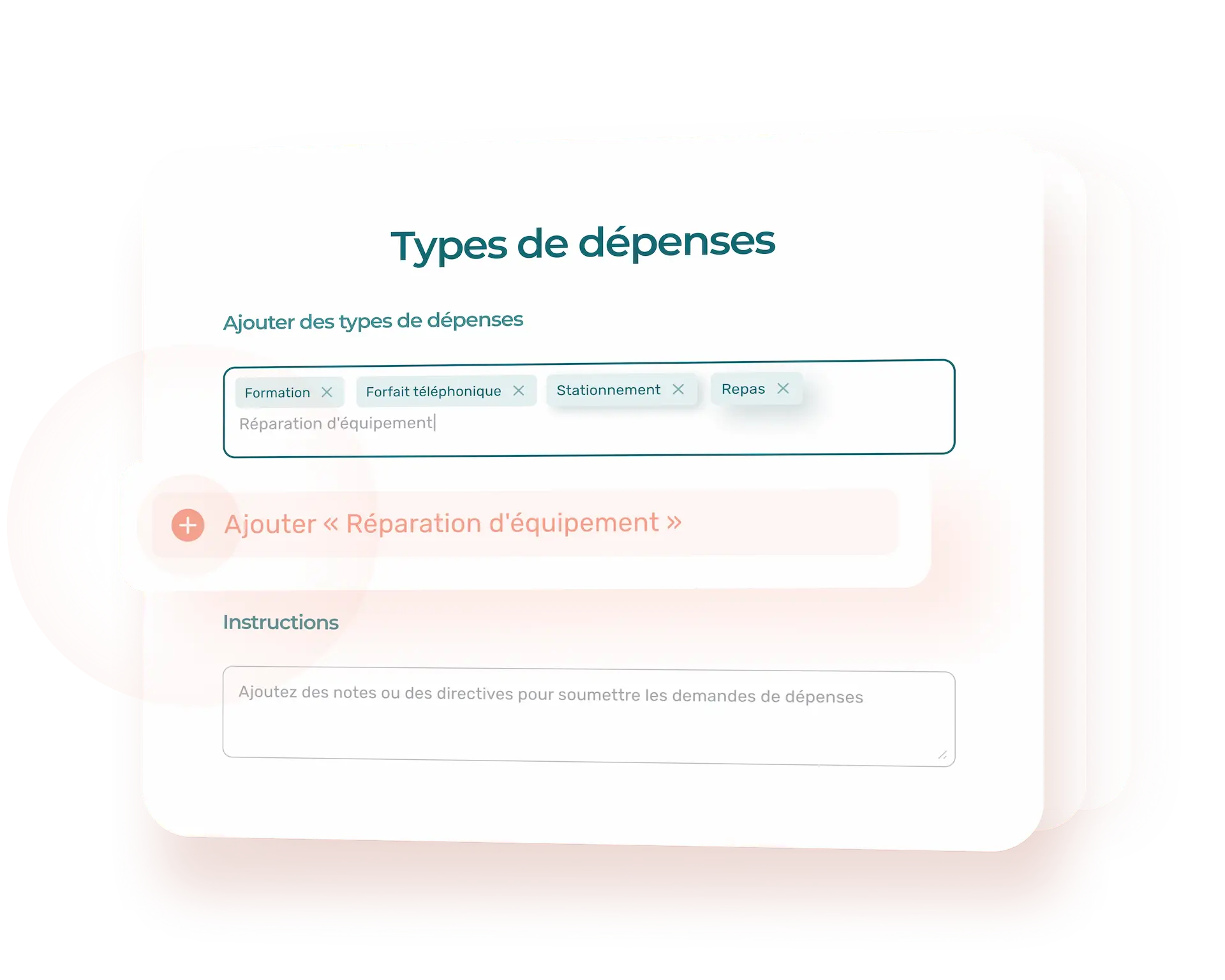 Vue de l'ajout d'un type de dépense dans l'interface Agendrix