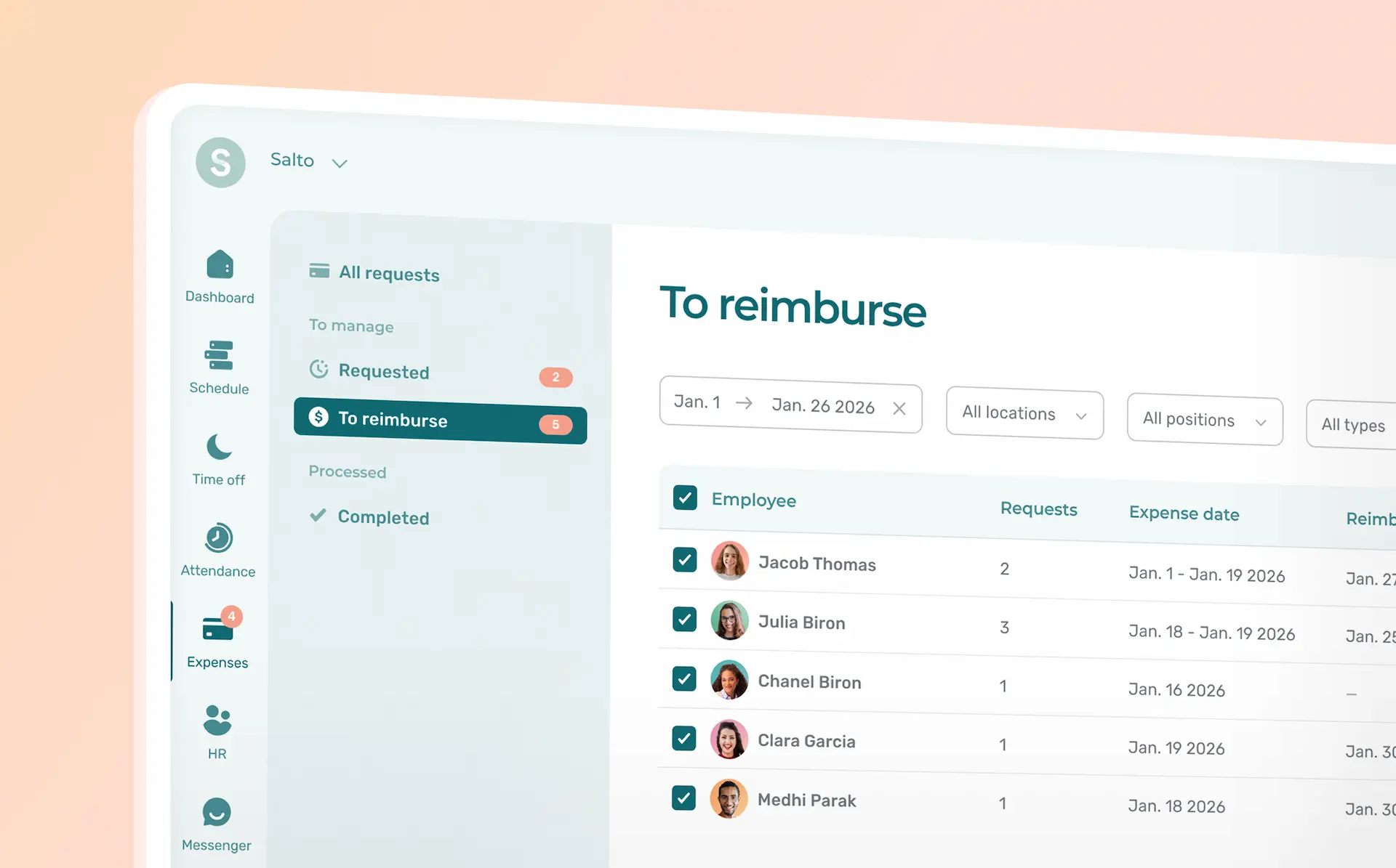 Interface of expense management in Agendrix