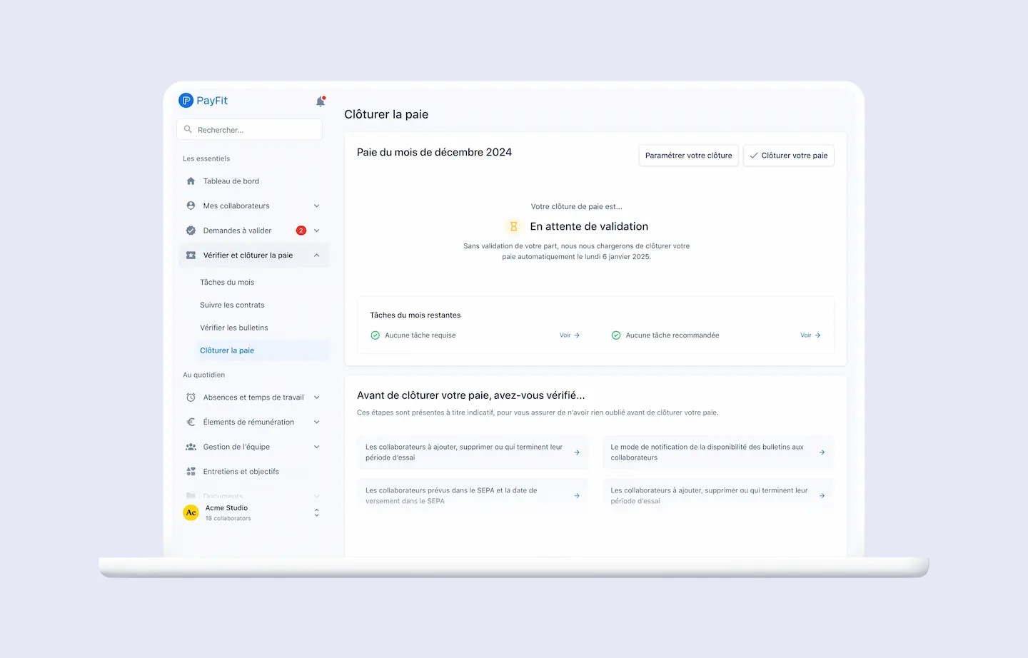 Interface du logiciel de paie PayFit.