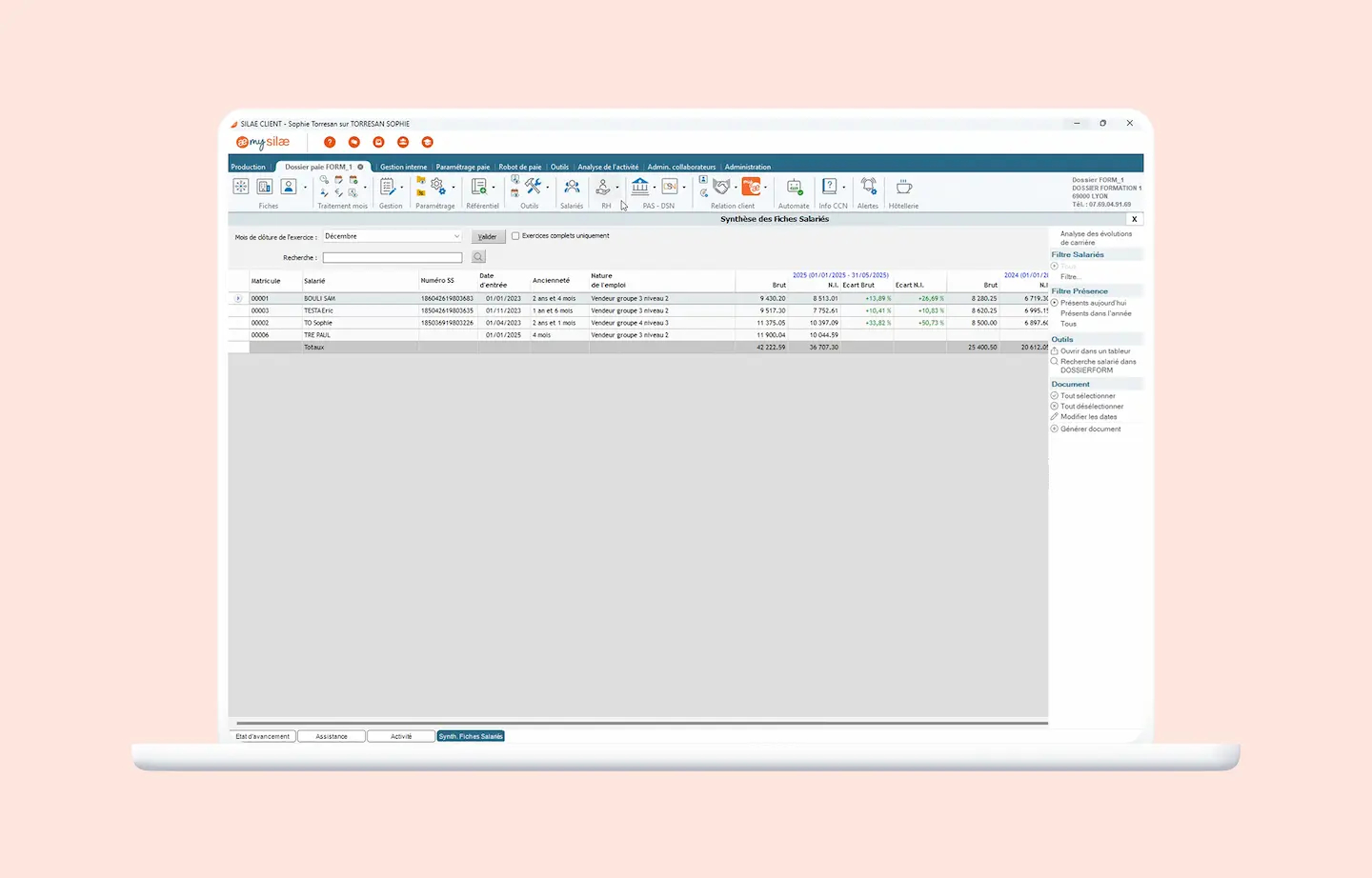 Interface du logiciel de paie Silae.