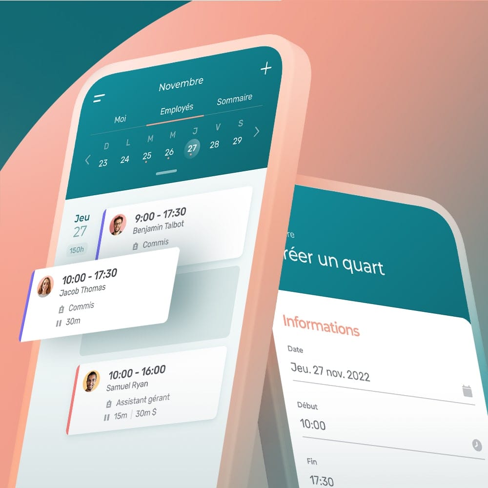 Horaire et création de quart sur l'application mobile d'Agendrix