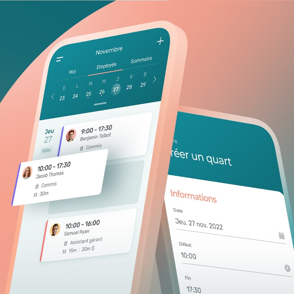 Horaire et création de quart sur l'application mobile d'Agendrix
