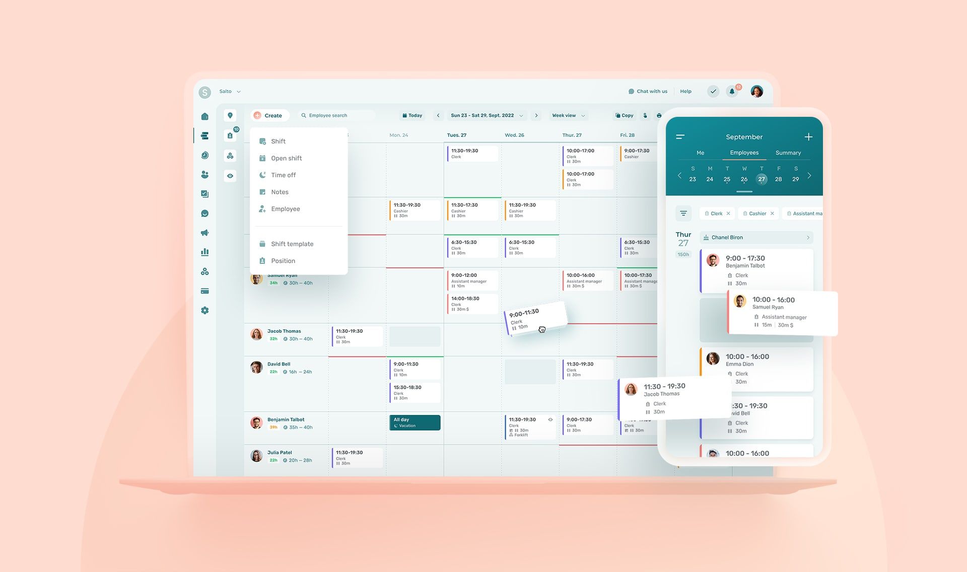 Schedule comparison between Agendrix Web application and mobile app