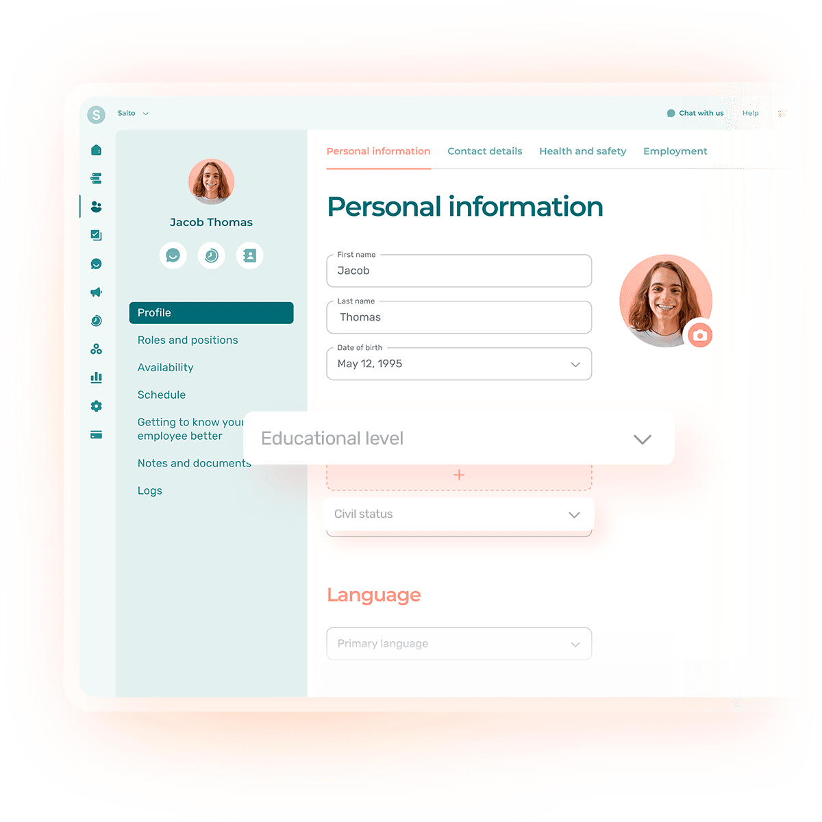 Screen of Agendrix New Hire Onboarding Personal Information