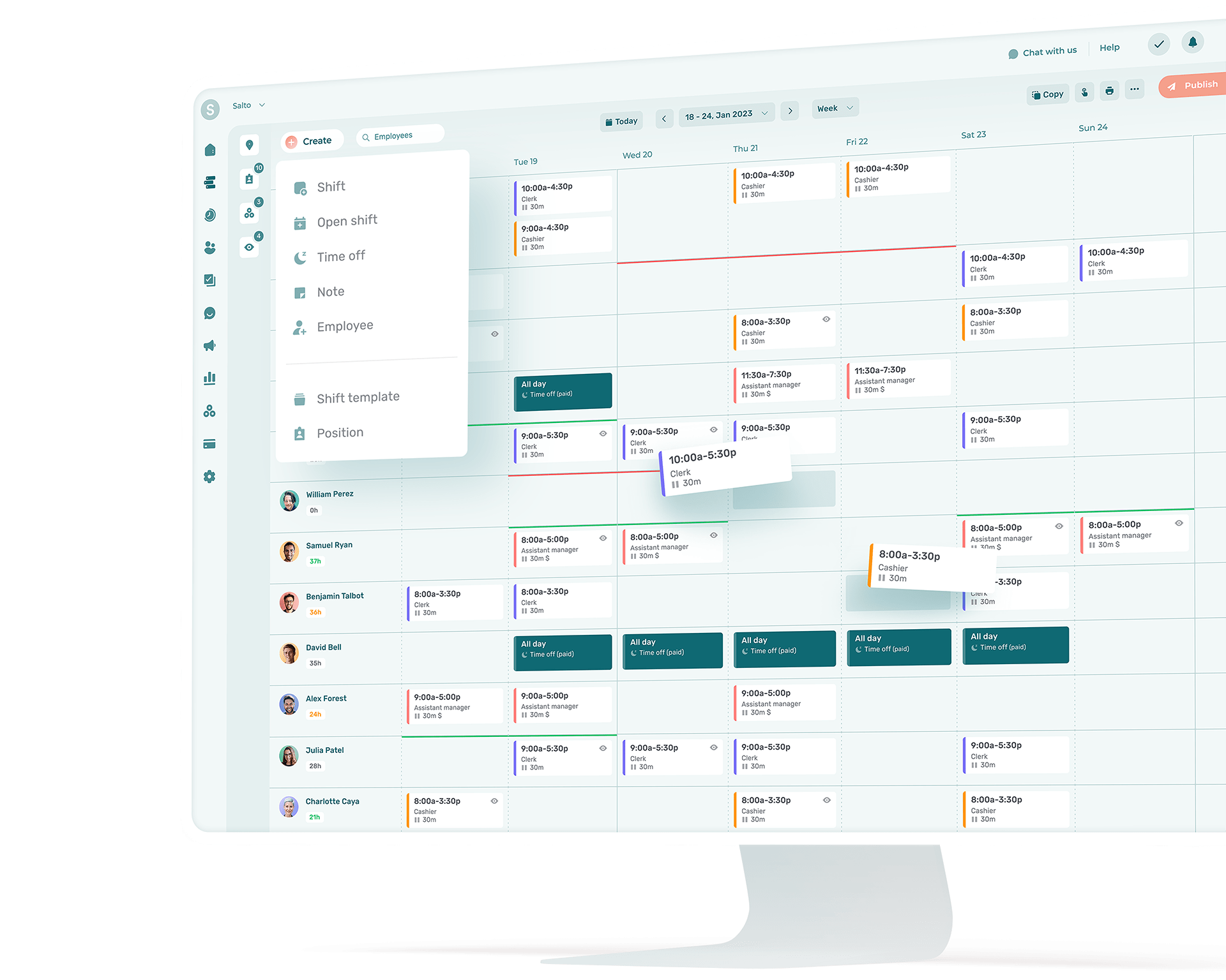 Scheduler Interface for business online employee scheduling