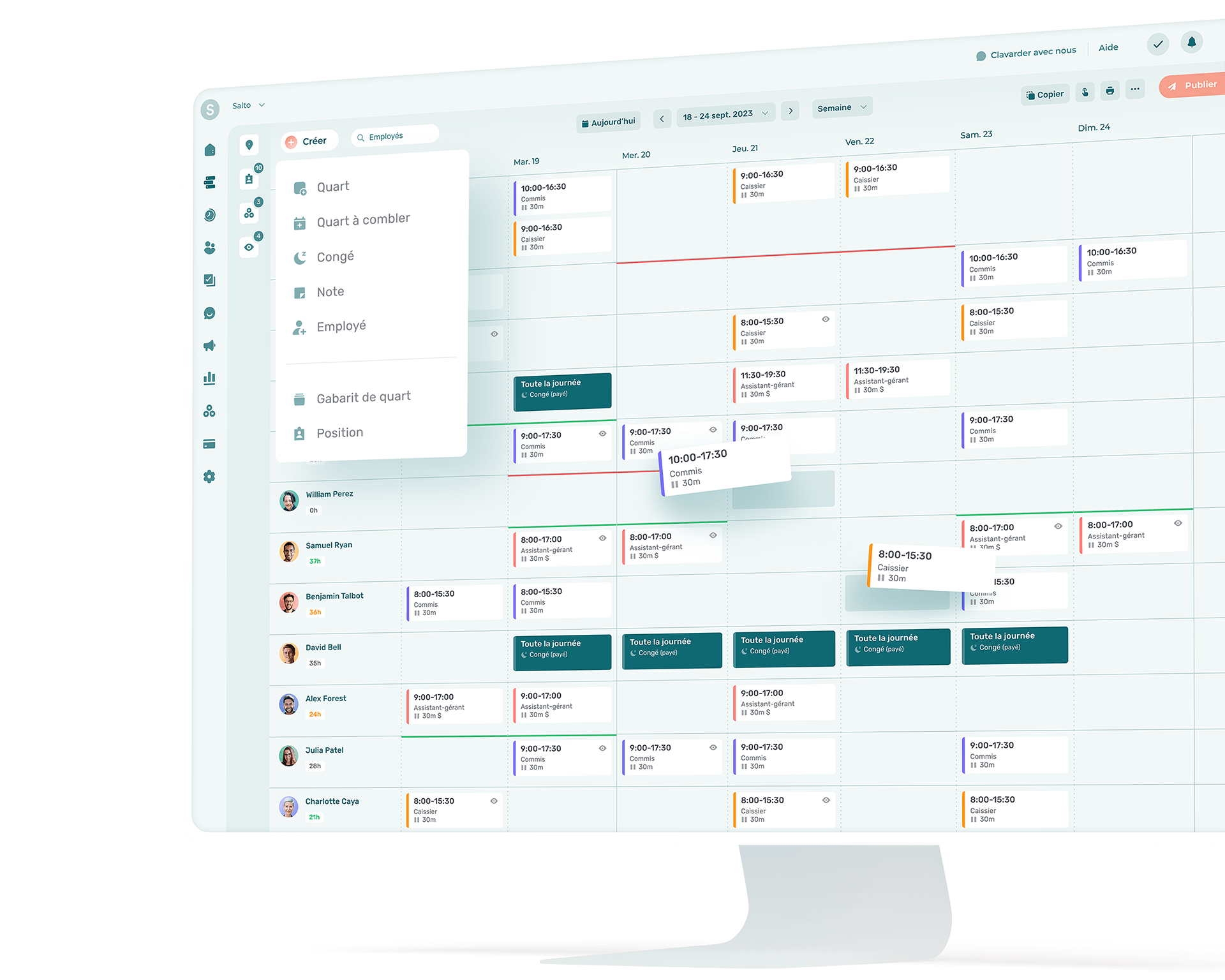 Représentation d'un logiciel de gestion des horaires de travail pour petite, moyenne et grande entreprise