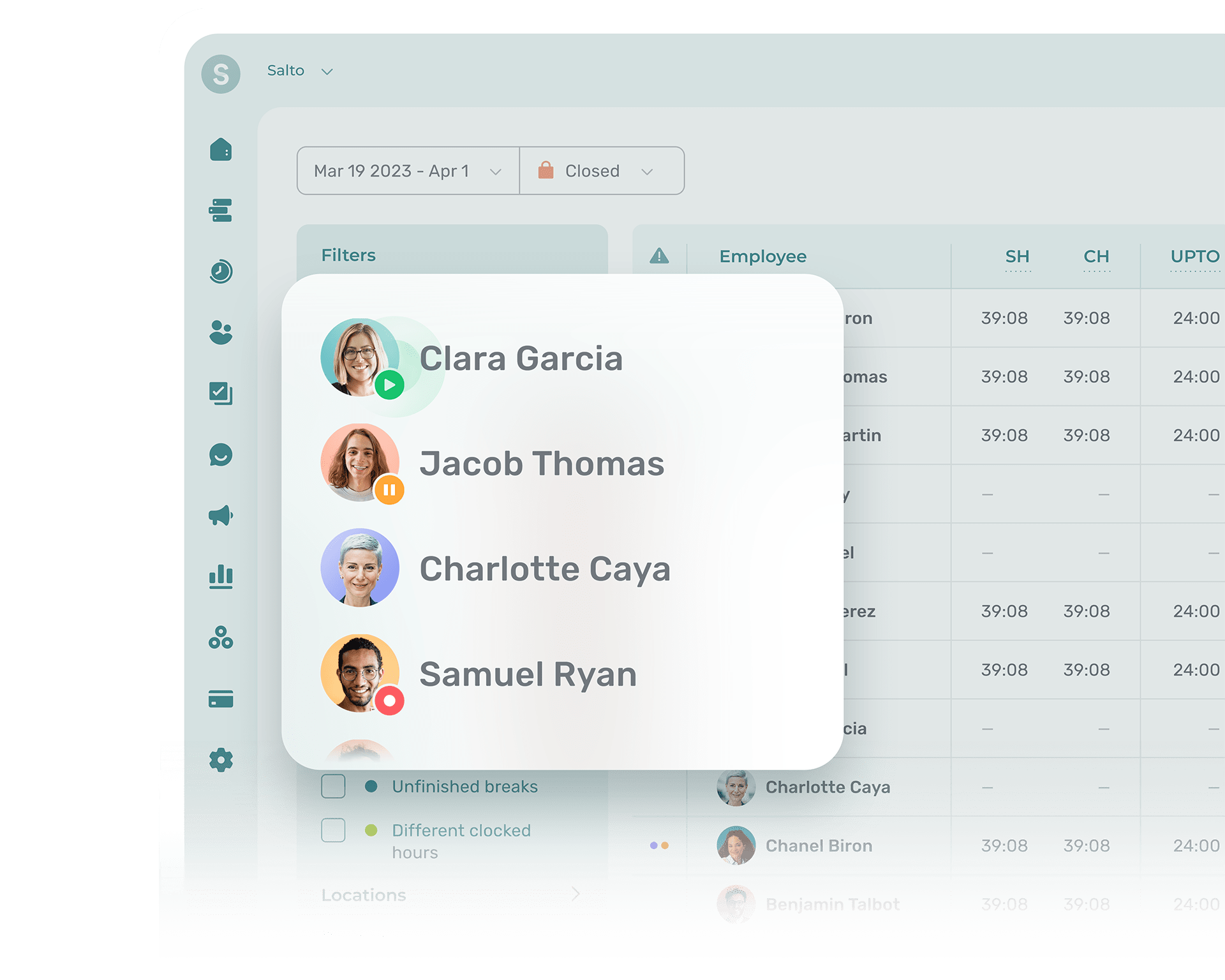 Corner of a computer screen with a close up view of Agendrix Work attendance tracking