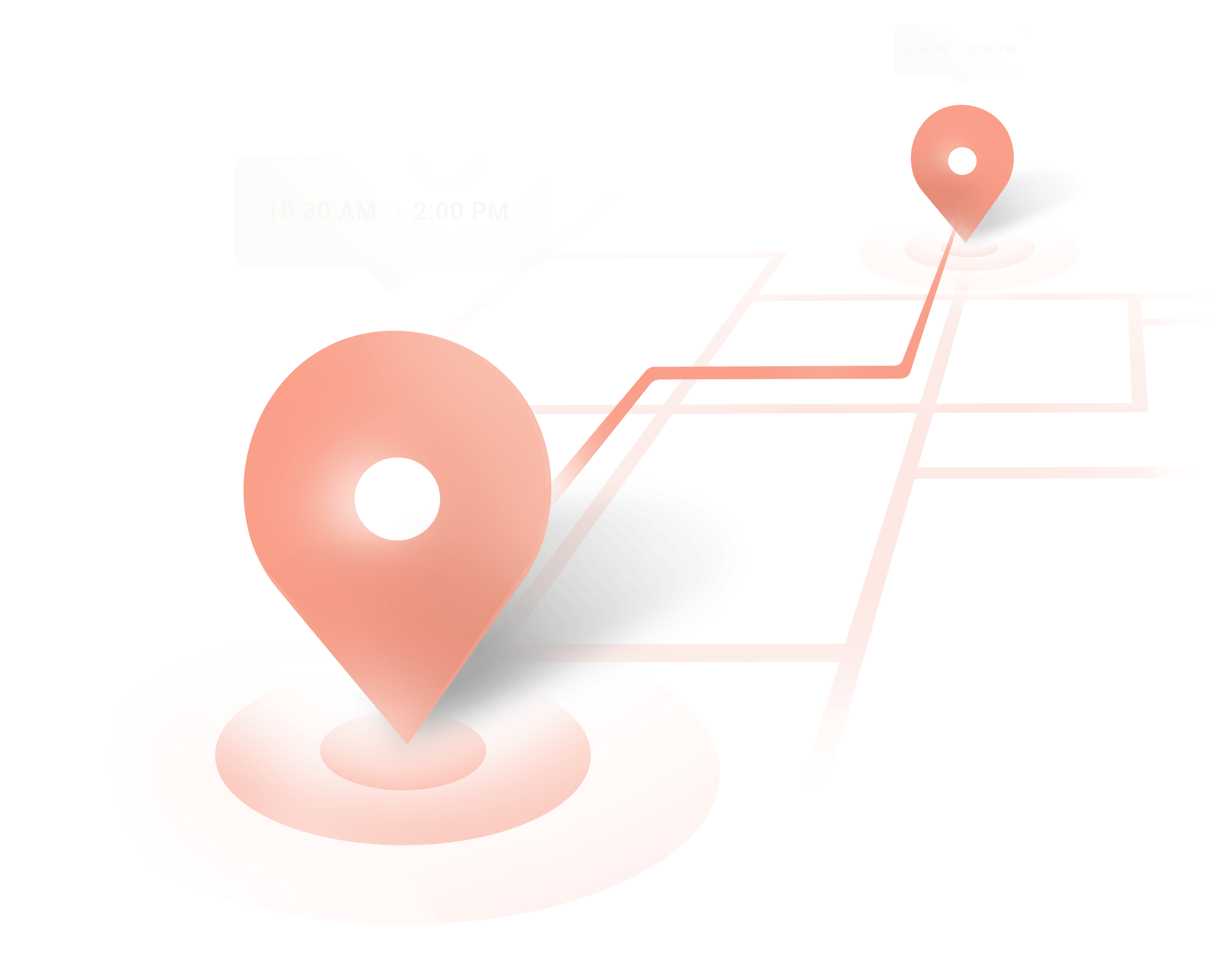 Field Service Scheduling Software image with two points linked by a line representing features for mobile employees