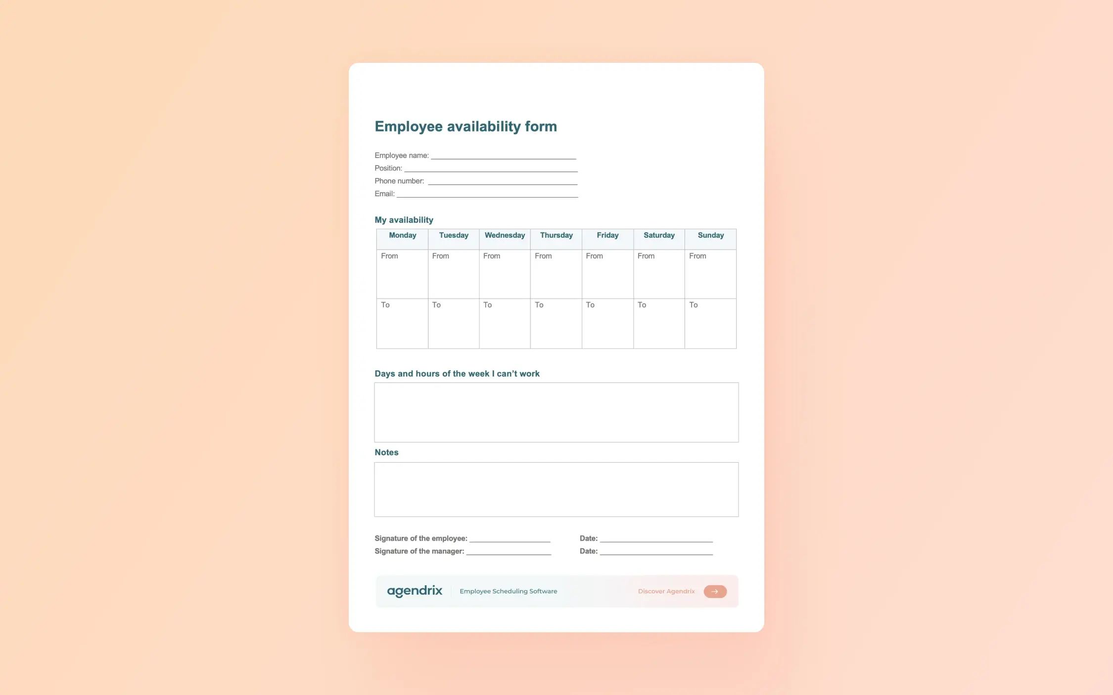 Employee availability form on a Word document