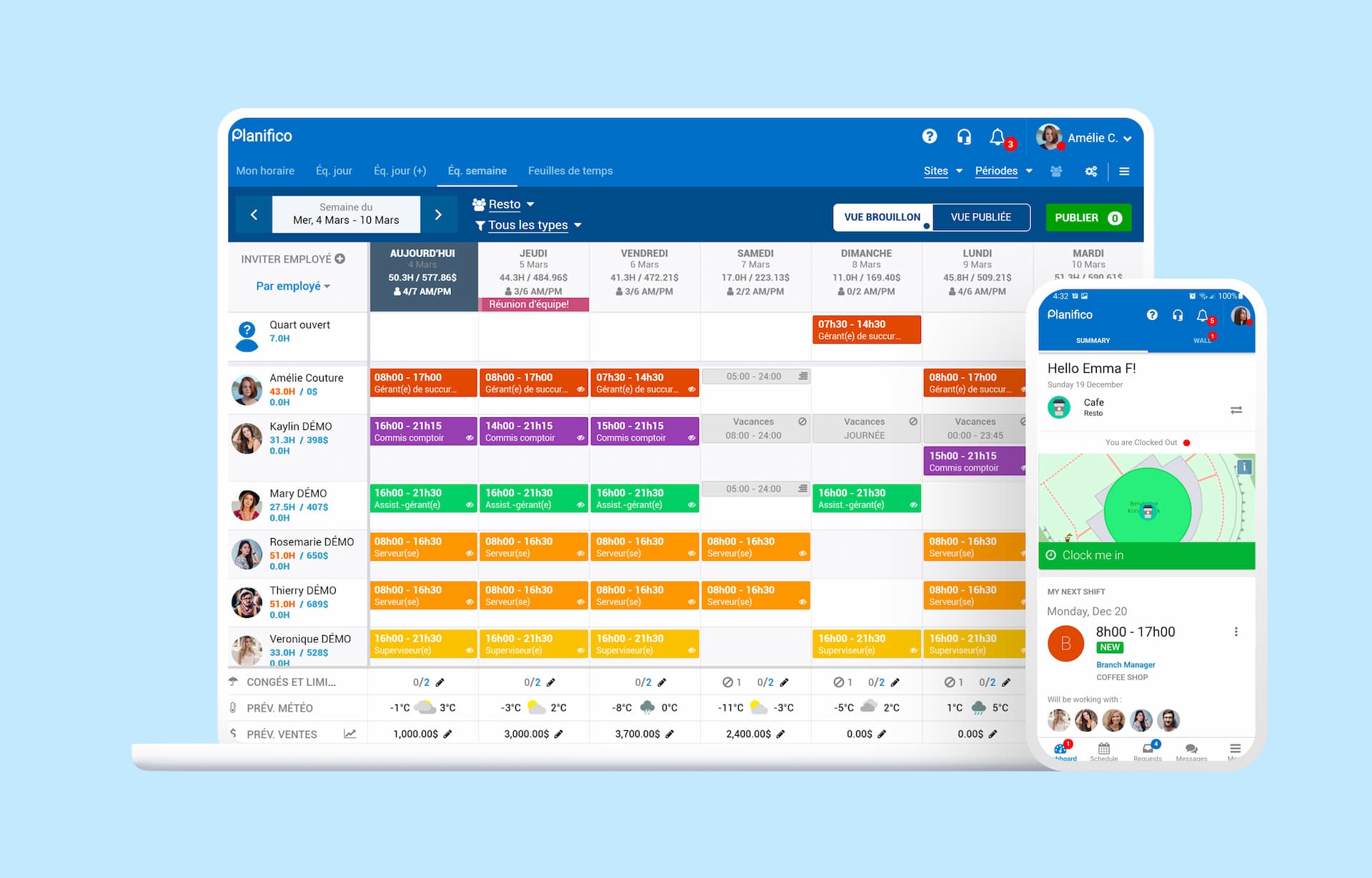 Planifico, logiciel de gestion d'horaires pour restaurant
