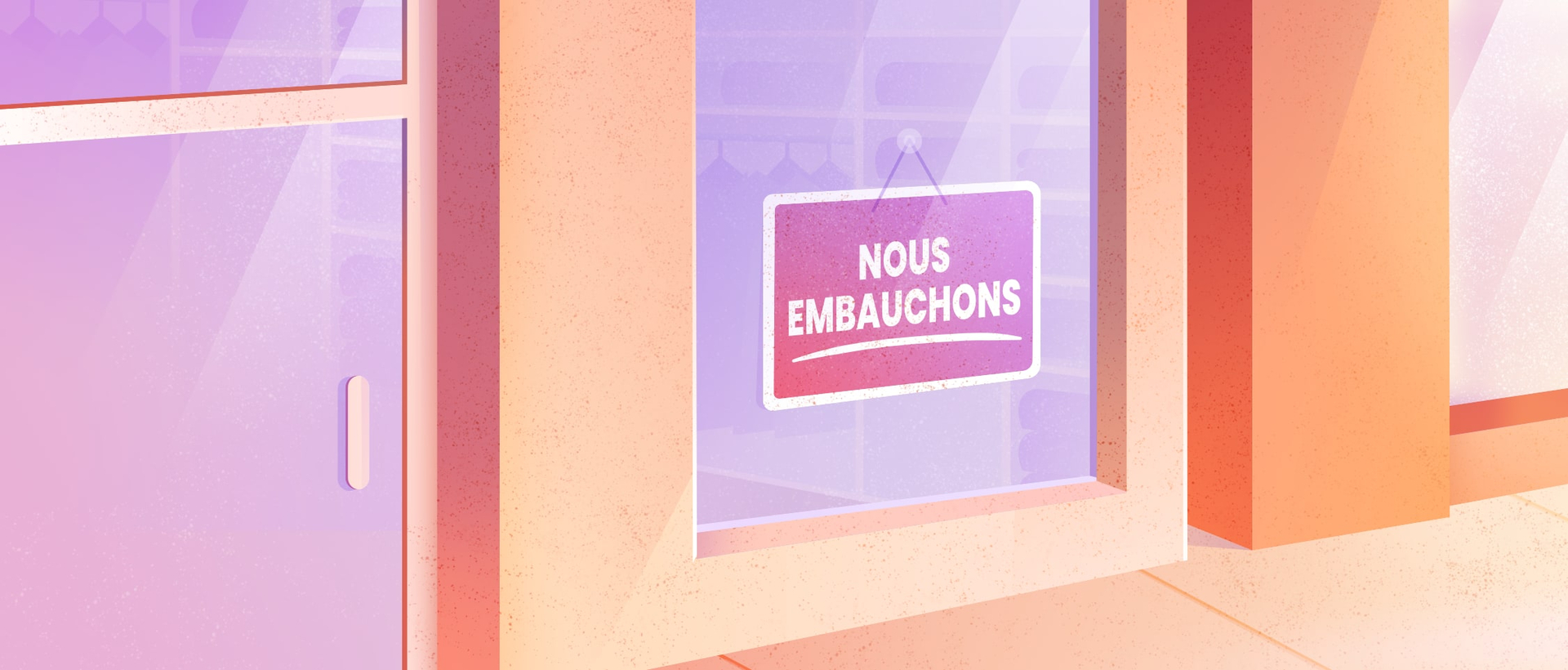 Fenêtre d'un commerce avec affiche pour recherche de personnel