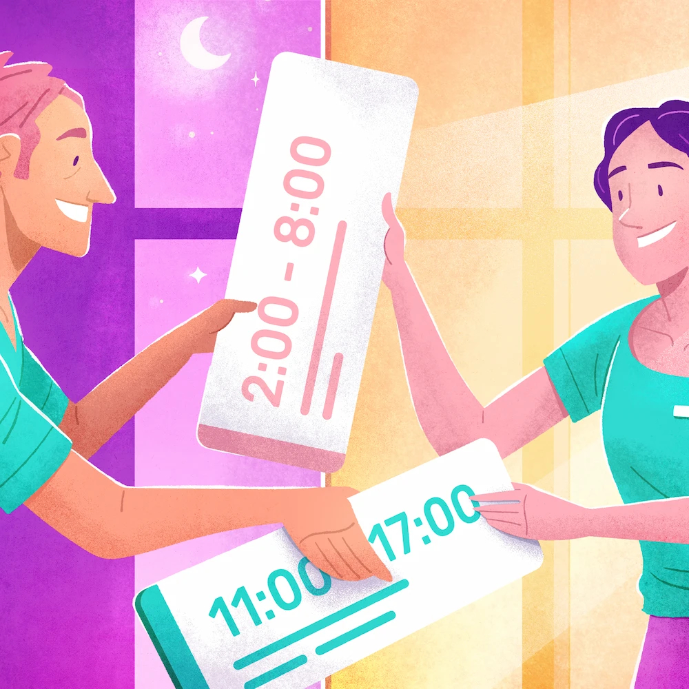 Deux personnes faisant un changement de quart.