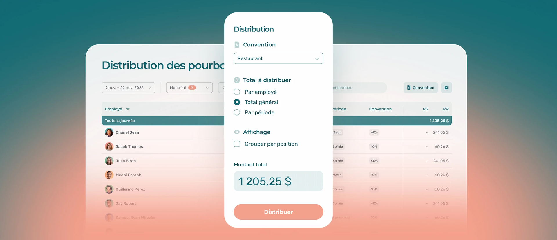 Agendrix permet la gestion des pourboires dans son application.