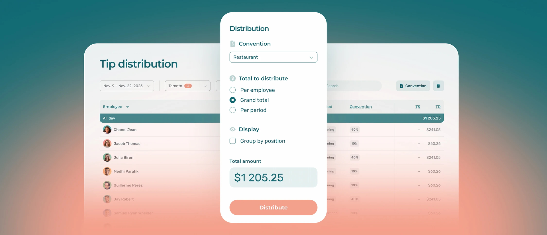Agendrix allows tip management in its application.