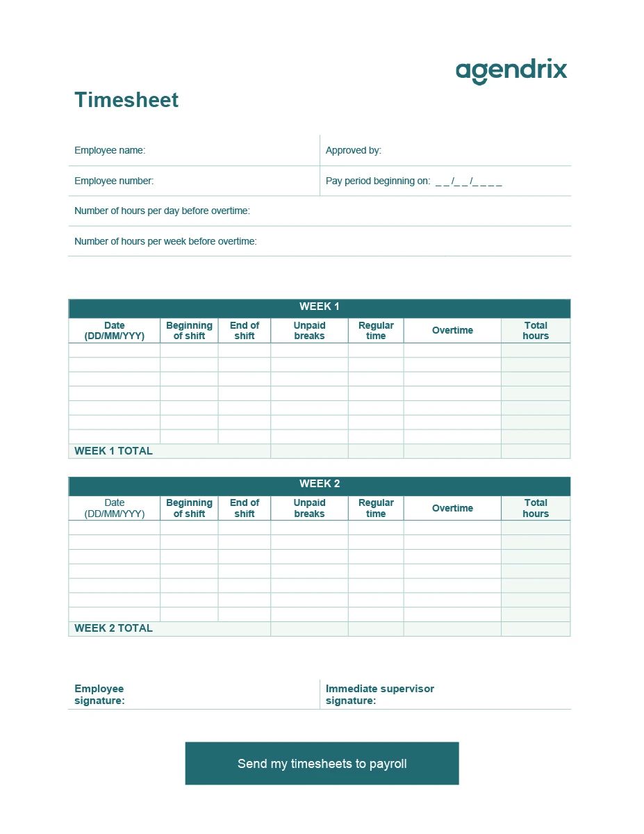 Free Word timesheet template. - Agendrix