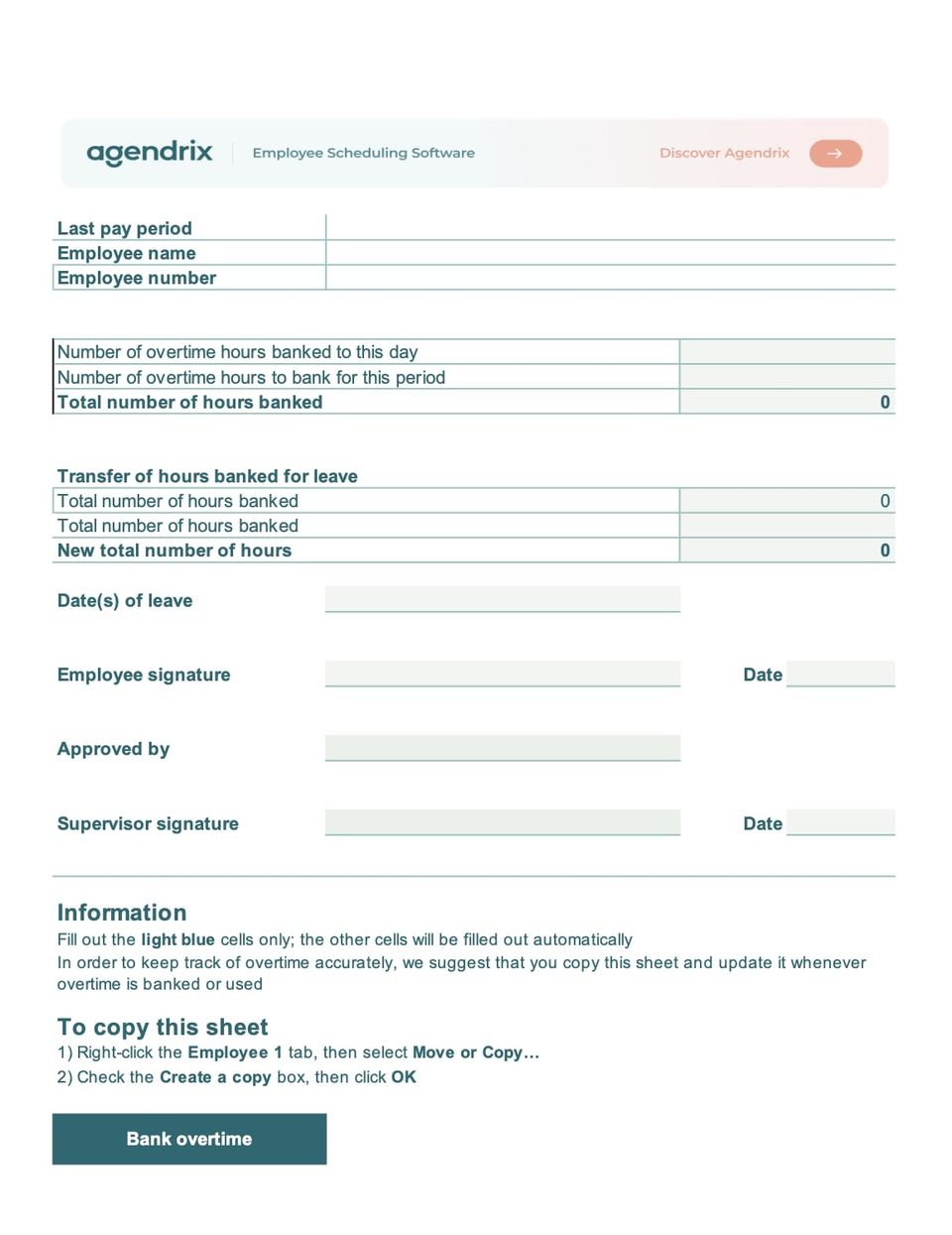 Free time bank template screenshot