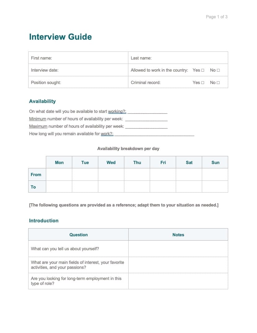 Screenshot of the Agendrix interview guide