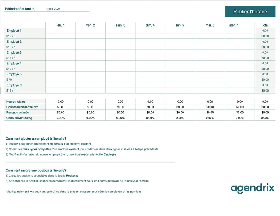 Planning semaine : modèle gratuit sous Excel, PDF