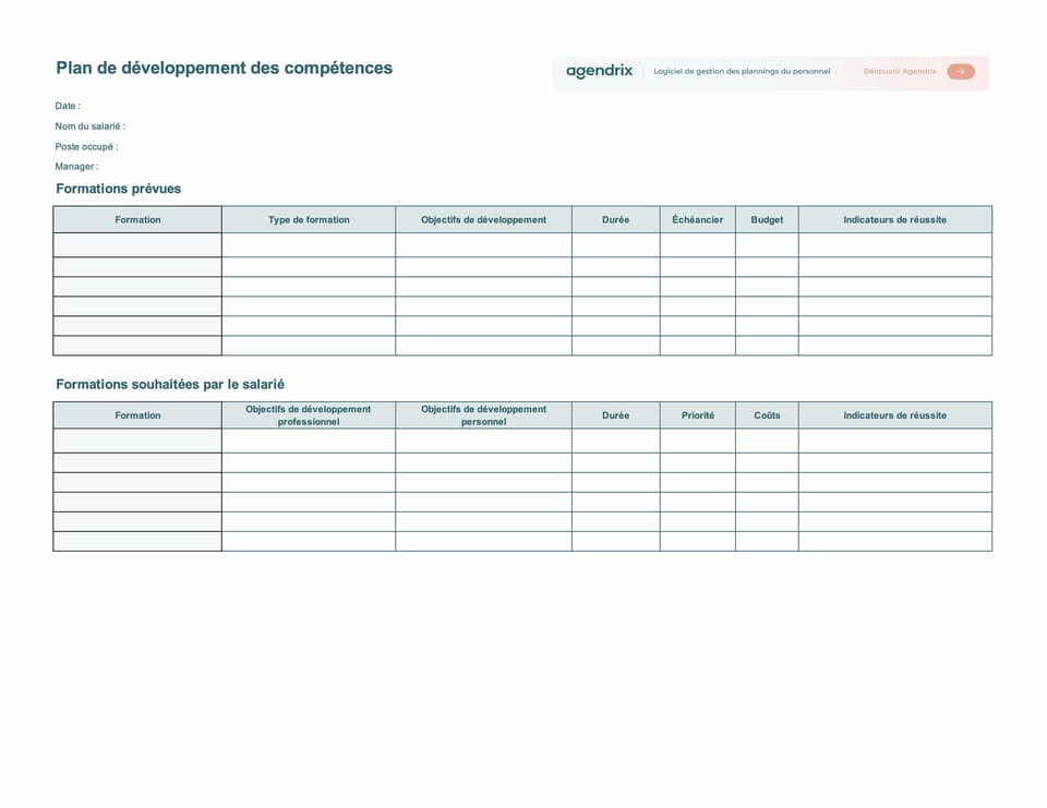 Modèle Excel de plan de développement des compétences gratuit